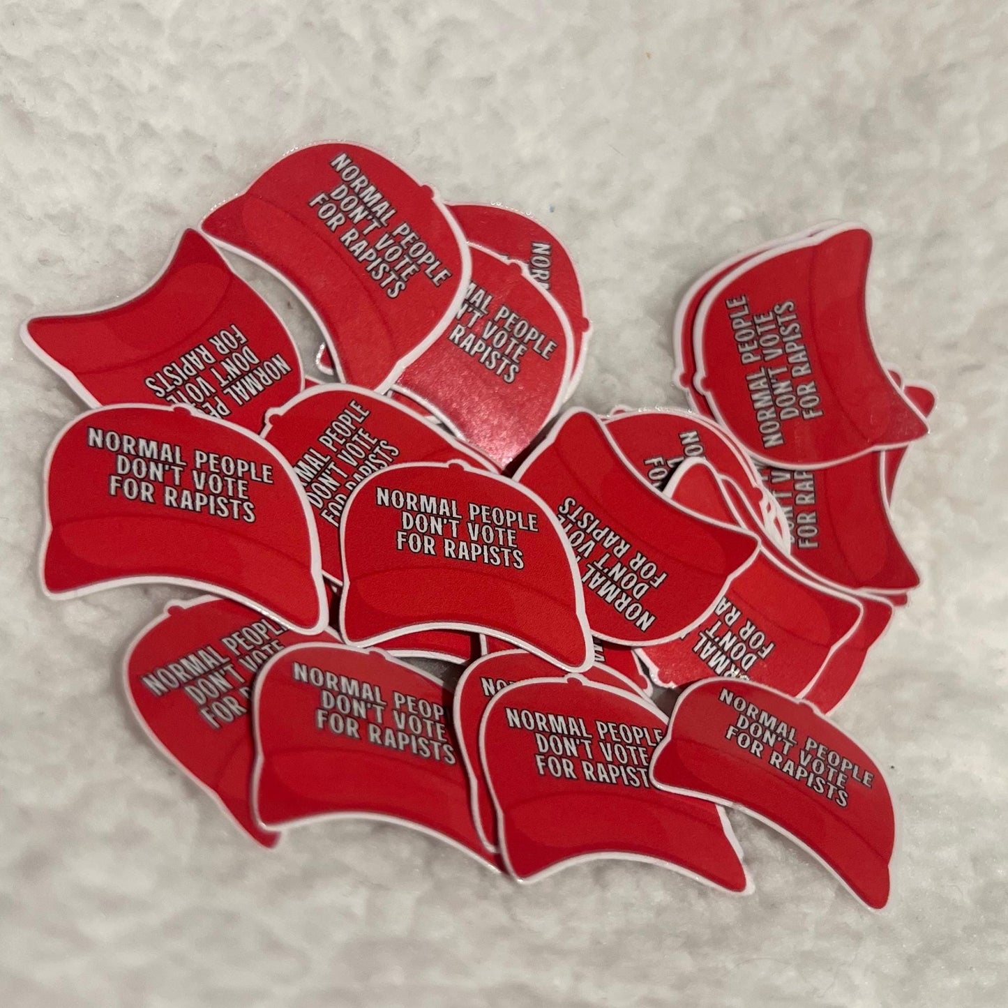 Normal People Don't Vote For Rapists - 25/50/100 pc Mini STICKERS (1 in.") Glossy! Hilarious Anti Trump/Maga Hat Sticker Pack, Fascist Nazi