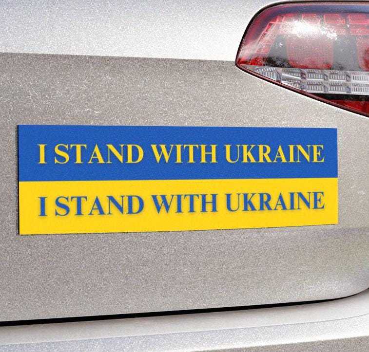 I Stand with Ukraine Car Magnet or Bumper Sticker Pro-Zelensky, Pro-Democracy Decal, Anti-Trump FDT Accessory, Anti-Putin Gift Anti-Dictator