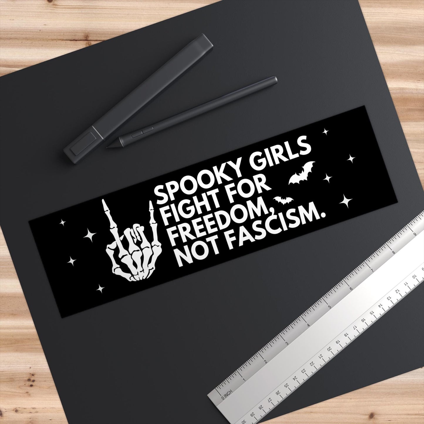 Spooky Girls Fight For Freedom Not Fascism Car Magnet or Bumper Sticker, Anti-MAGA Anti-Trump Decal FDT, Cute Halloween Lover Political Gift