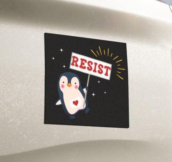 Penguins Resist Car Magnet, Anti Trump Magnet Sticker, Penguins Against Tariffs, Resist Car Magnet, Social Justice, Liberal FDT Car Decor