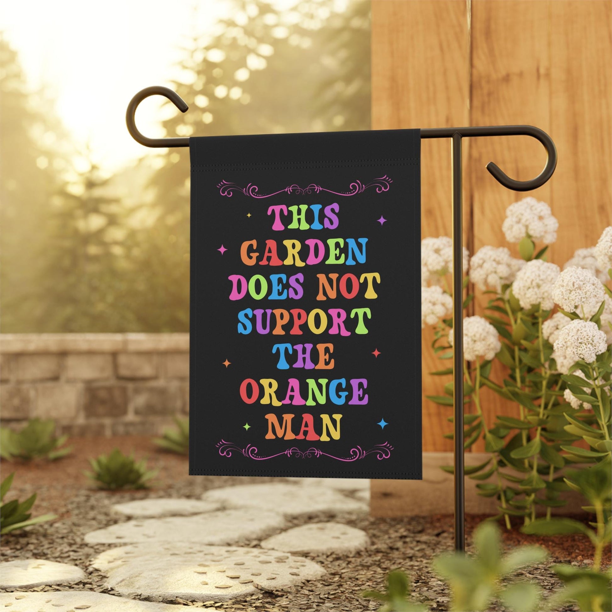 This Garden Doesn't Support The Orange Man Yard Flag, Cute FDT Sign, Fight Fascism Flag, Be the Resistance Banner, Anti-Trump Protest Decor