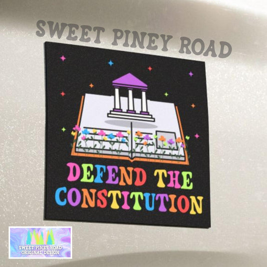 Rainbow Flower Defend the Constitution Car Magnet, Pro-Democracy LGBTQIA+ Pride, Patriotic Peaceful Resistance, Equality Gift For Democrat