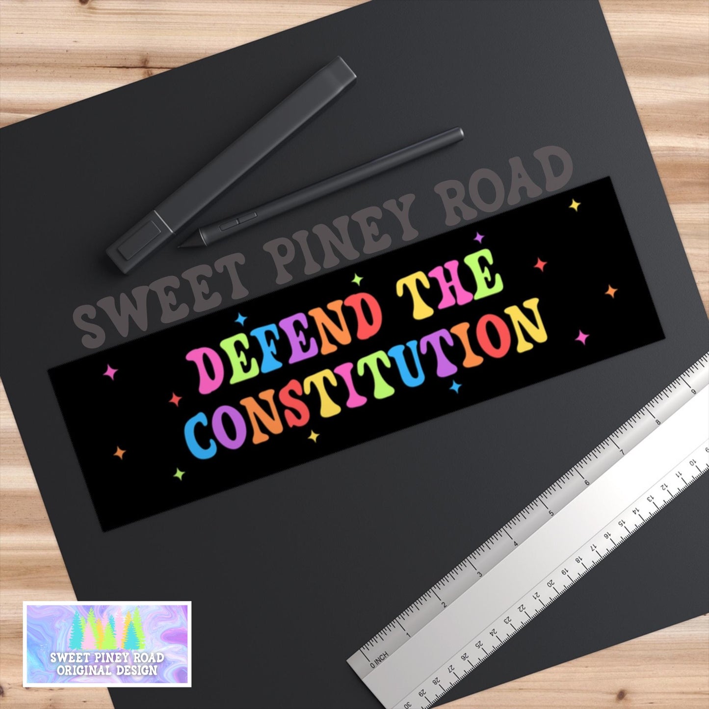 Defend the Constitution Rainbow Car Magnet/Bumper Sticker, Pro-Democracy LGBTQIA+, Patriotic Peaceful Resistance, Equality Gift For Democrat