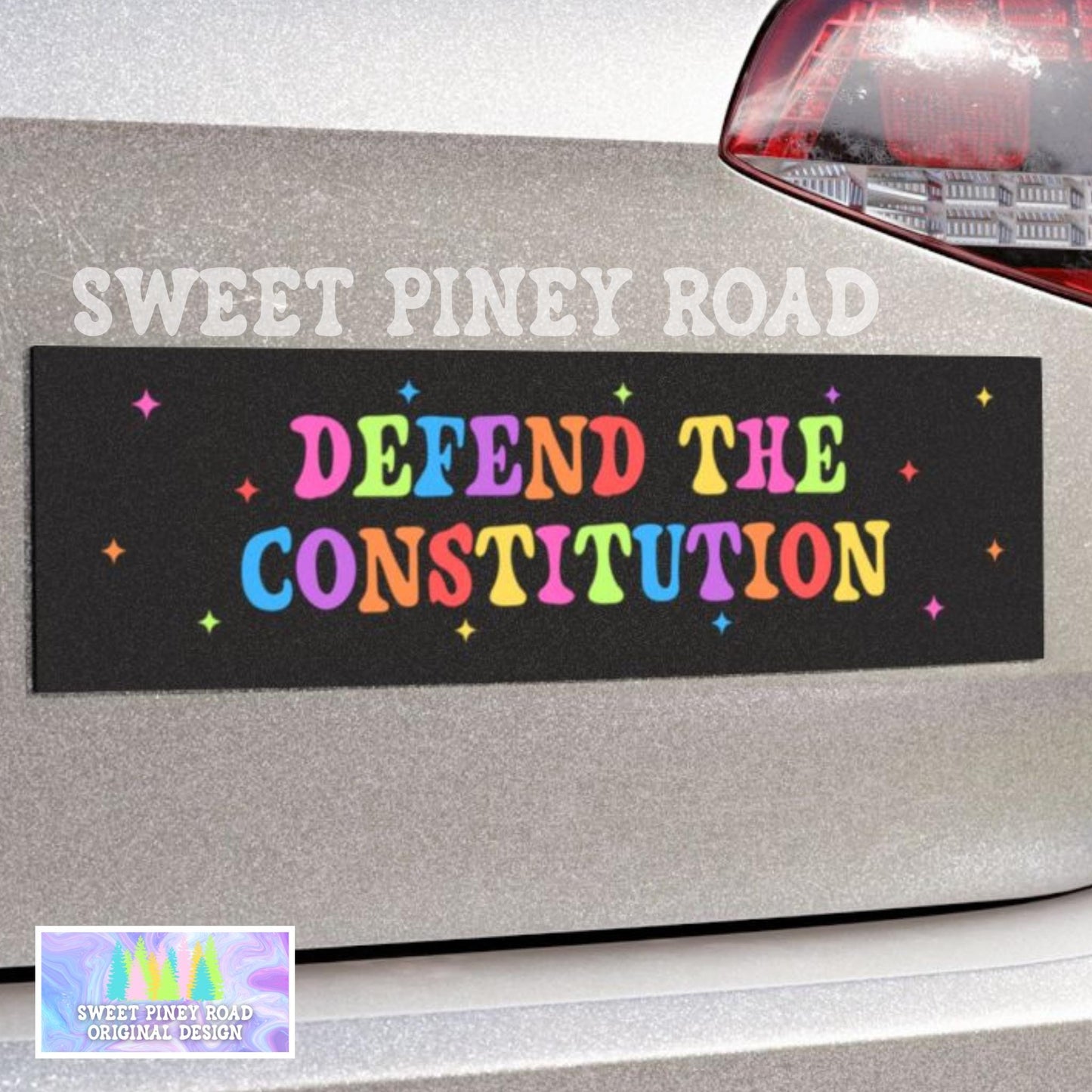 Defend the Constitution Rainbow Car Magnet/Bumper Sticker, Pro-Democracy LGBTQIA+, Patriotic Peaceful Resistance, Equality Gift For Democrat