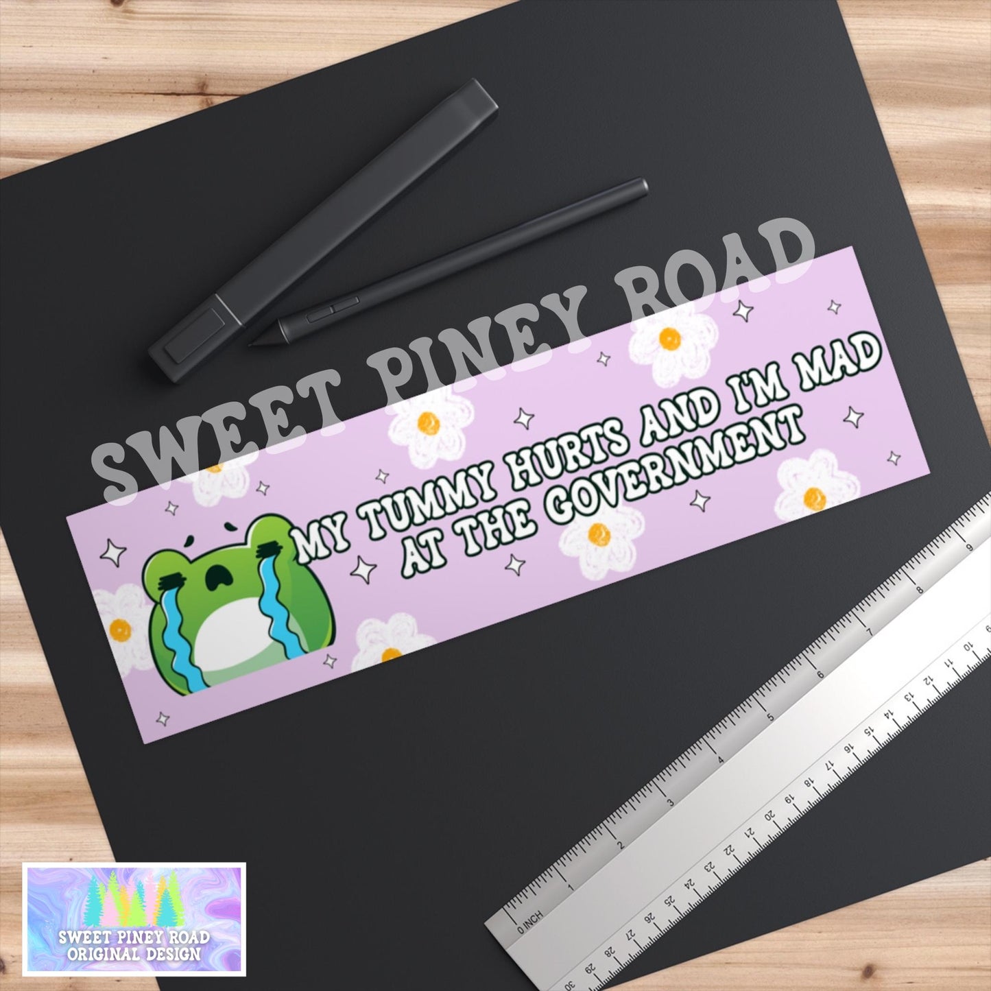 My Tummy Hurts And I’m Mad At The Government Crying Frog Car Magnet, Cute Flower Bumper Sticker, Funny Meme Sarcastic Car Decal, Anti Trump