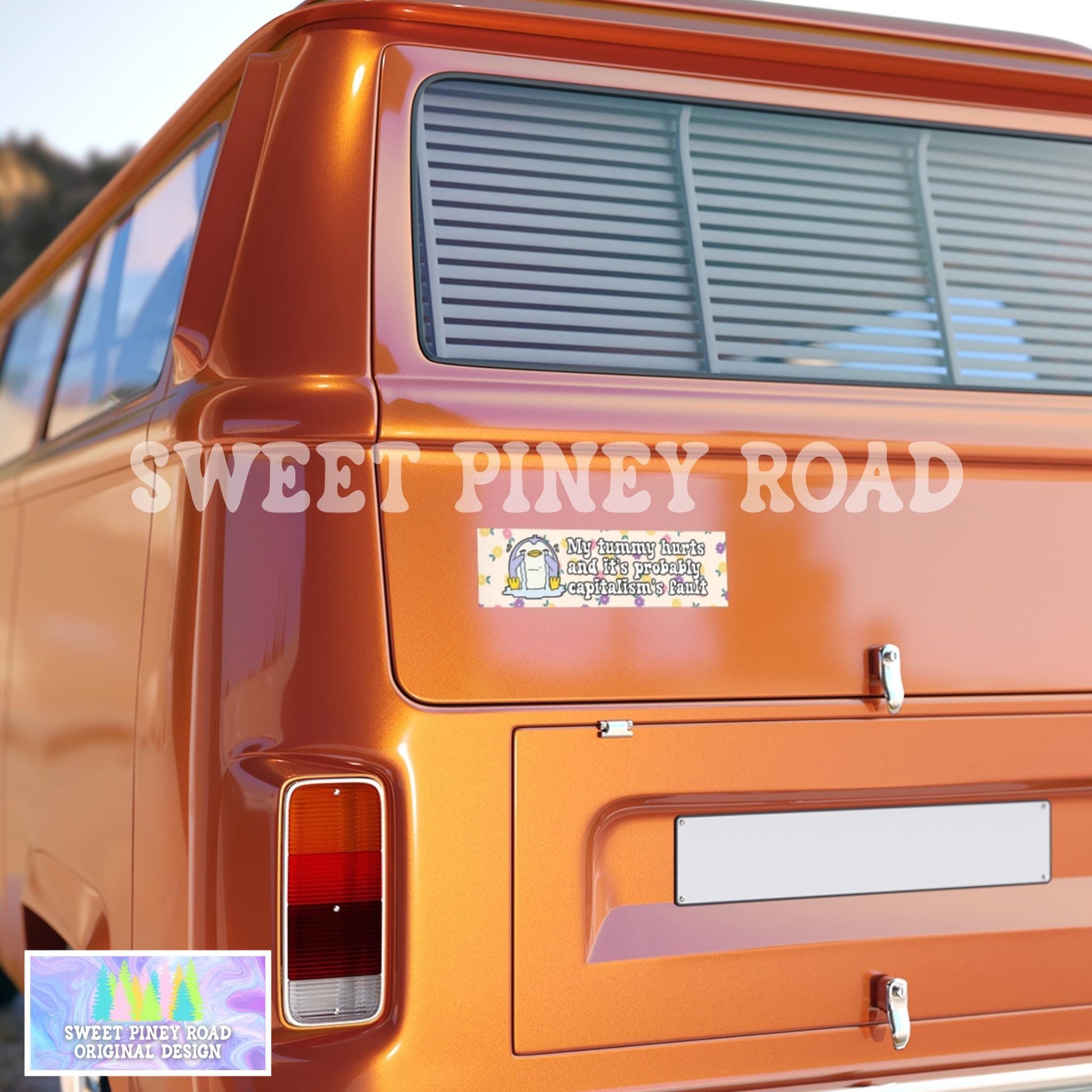 Tummy Hurts Capitalism's Fault Car Magnet, Anti Trump Bumper Sticker, Anti MAGA Humor, 8647 Resist Decal, Cute Girly Floral Feminism Gift