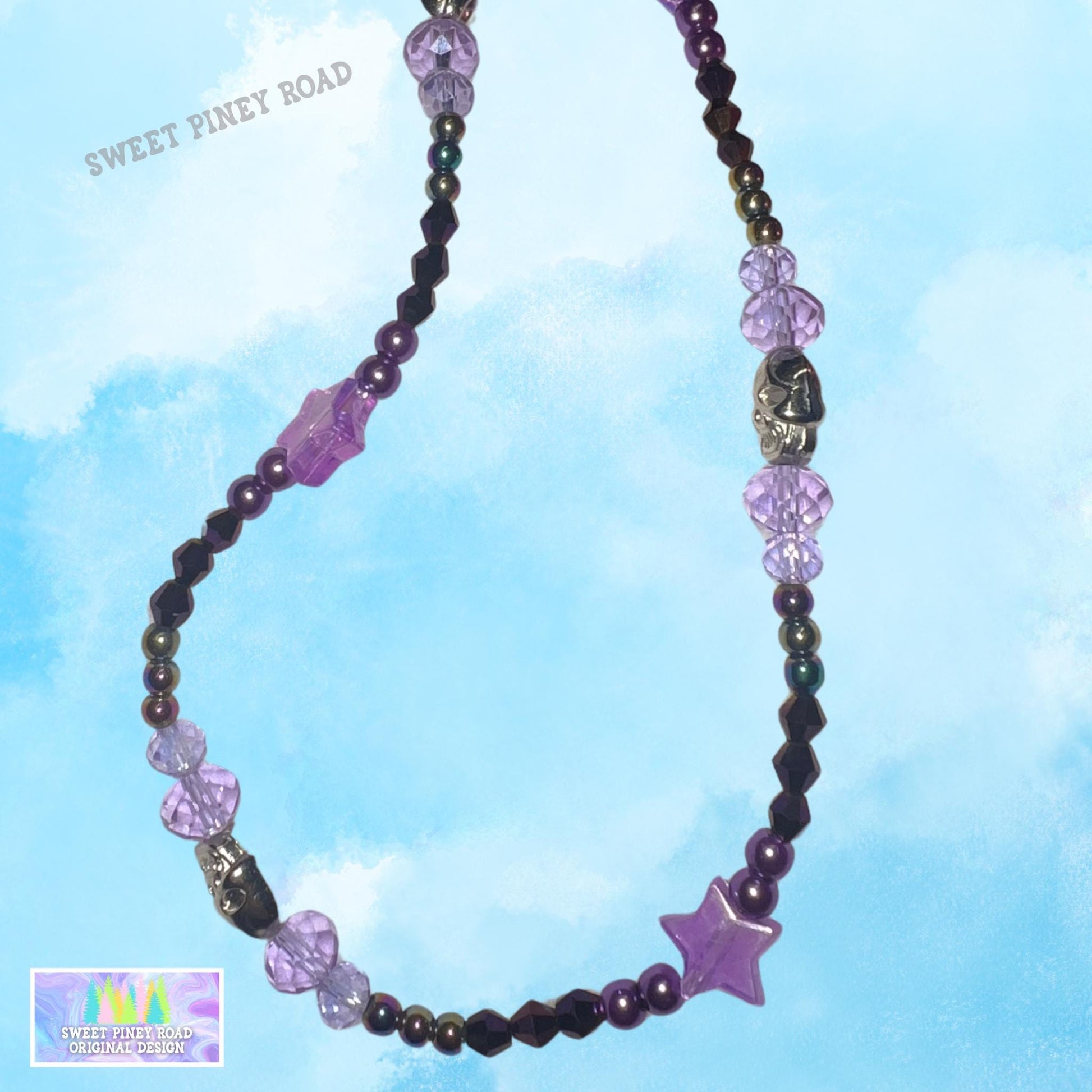 Purple Skull Beaded Phone Charm Strap, Universal Fit, Phone Carrying Wrist Strap, Hands-Free Wrist Grip, Y2K Girly Vibes Stars Straps Gift