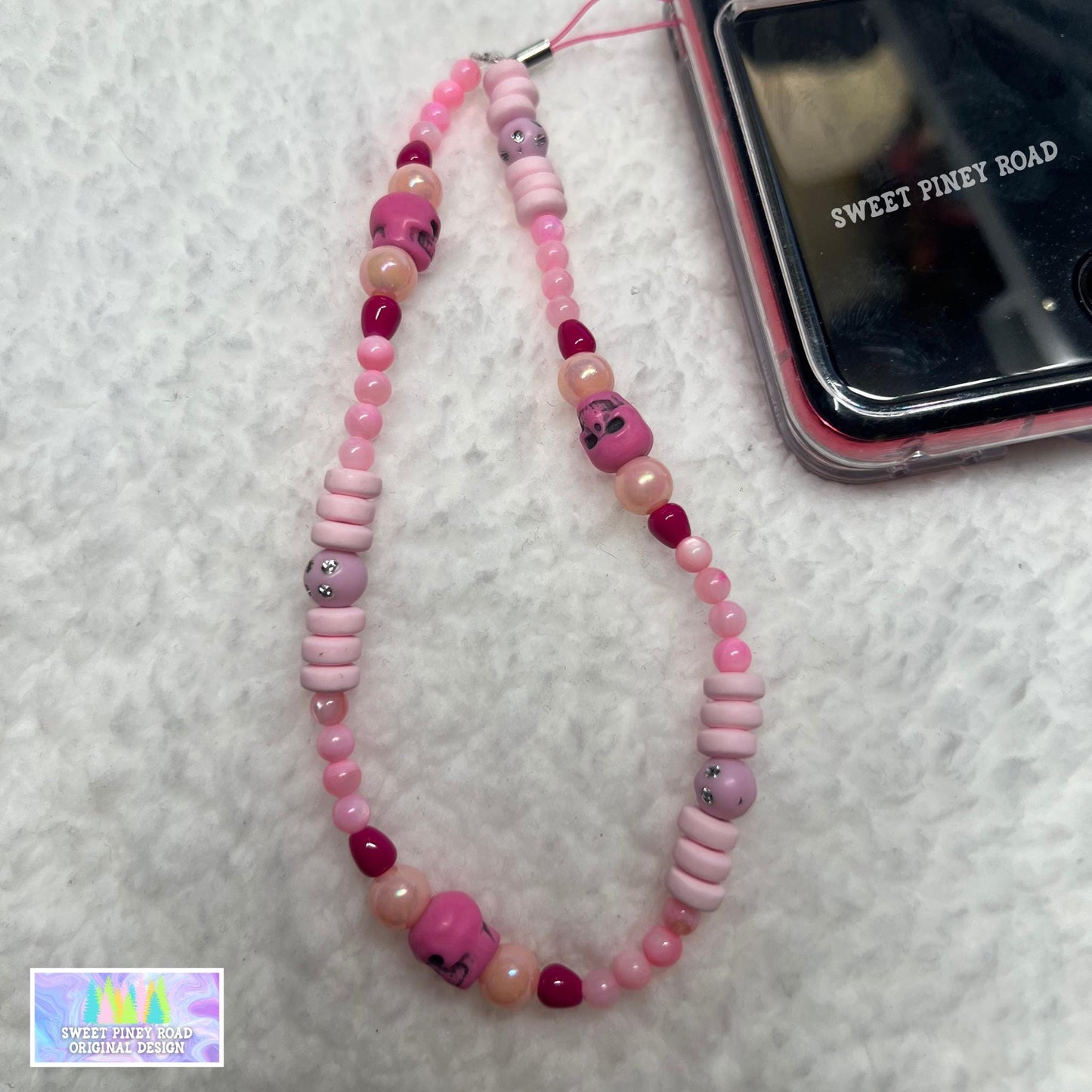 Pink Skull Phone Charm Strap, Universal Fit, Phone Carrying Wrist Strap, Hands-Free Wrist Grip, Cute Girly Skulls Gothic Vibes Straps Gift