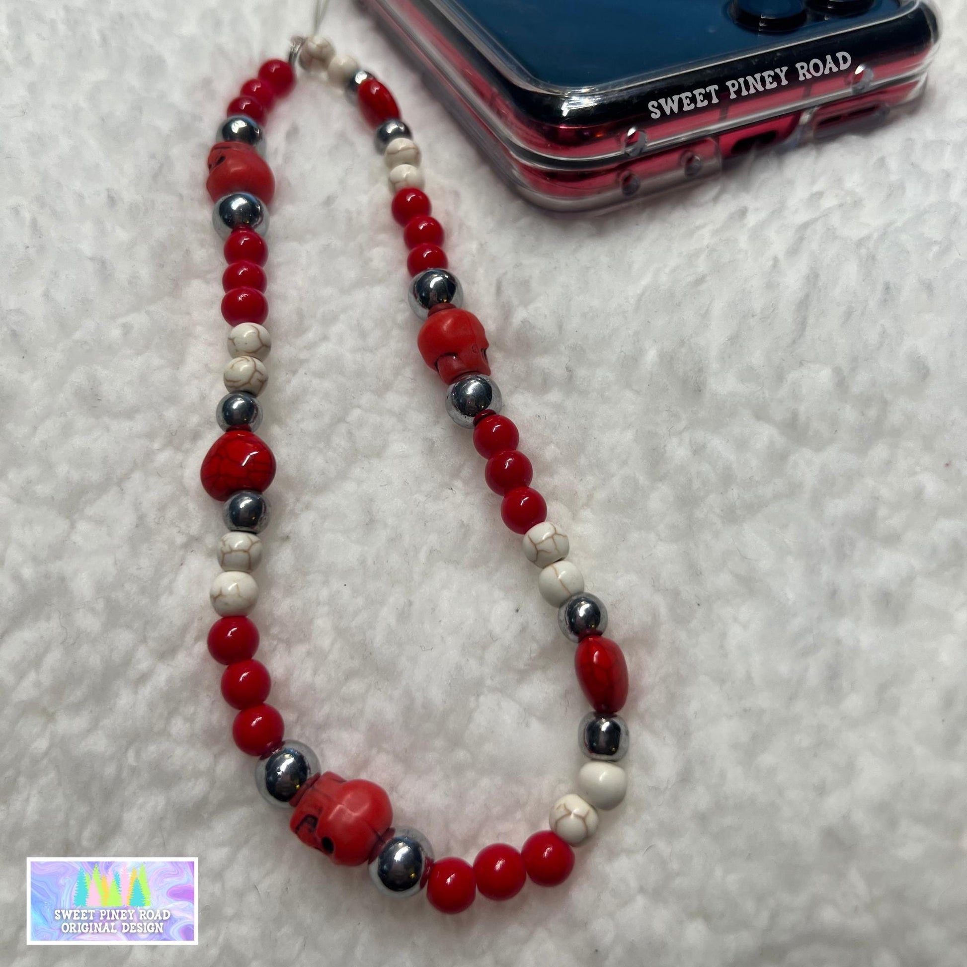 Red Skull Phone Charm Strap, Universal Fit, Phone Carrying Wrist Strap, Hands-Free Wrist Grip, Cute Hearts Skulls Gothic Vibes Straps Gift