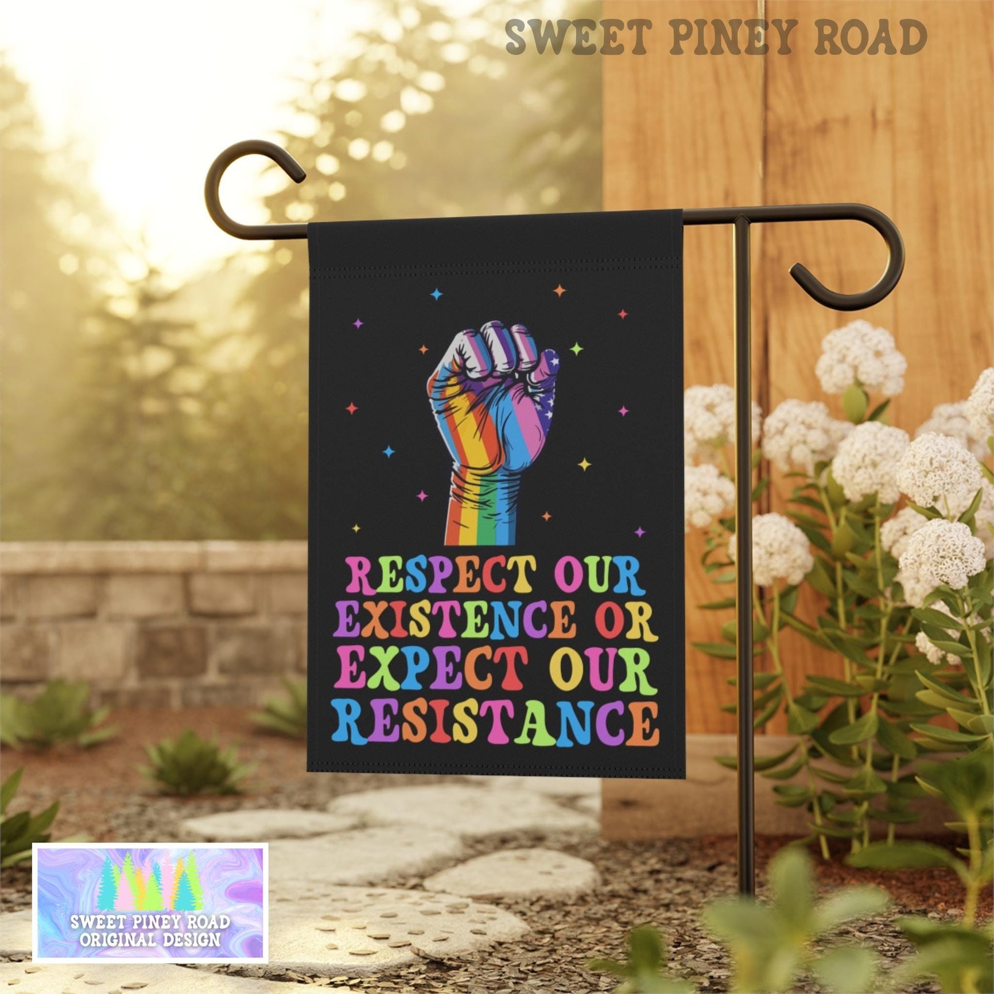 Respect Our Existence or Expect Our Resistance Garden Flag, LGBTQIA+ Rights Yard Sign, Cute Rainbow Pride Protest Decor, Hands Off Inclusion