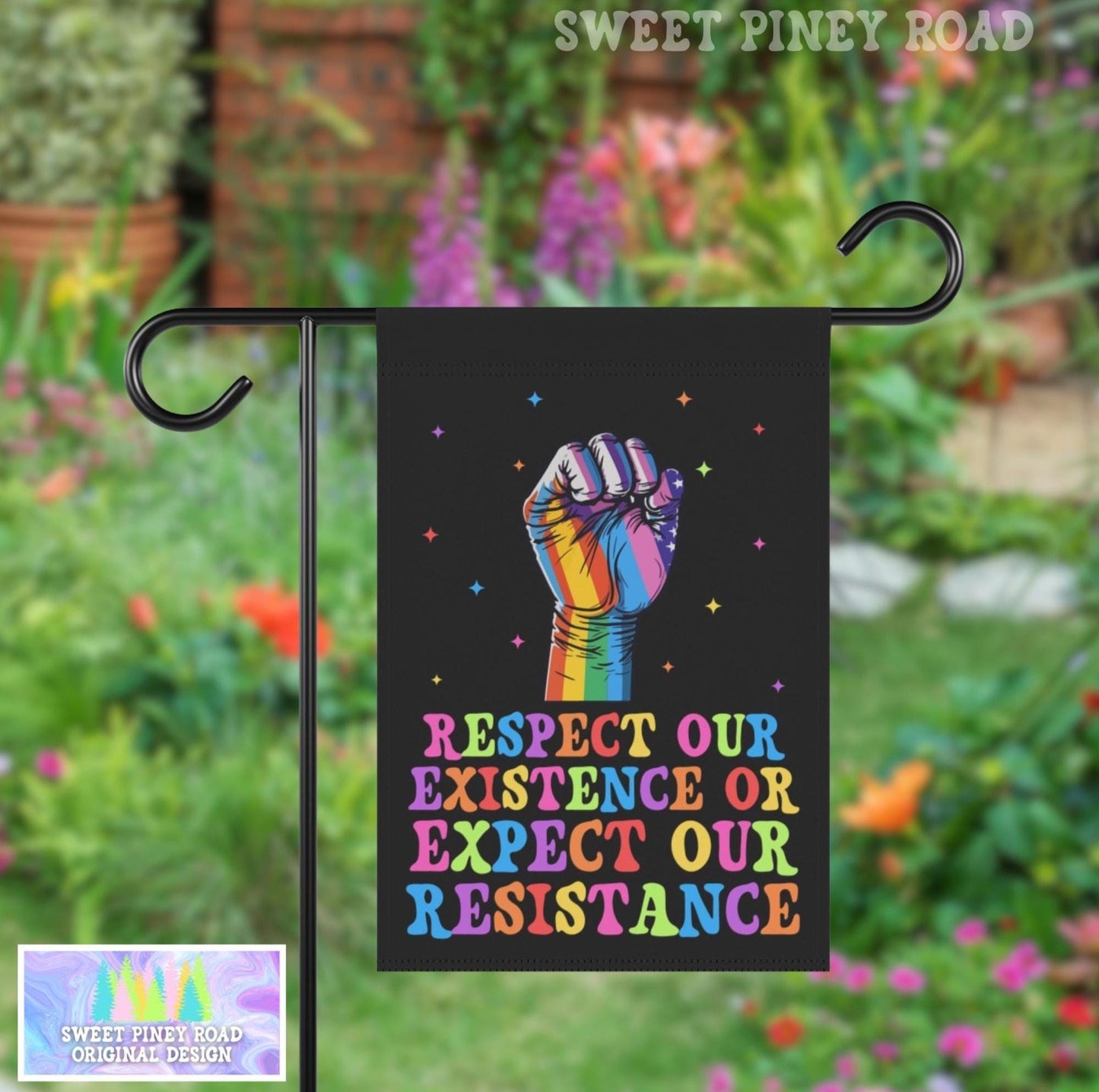Respect Our Existence or Expect Our Resistance Garden Flag, LGBTQIA+ Rights Yard Sign, Cute Rainbow Pride Protest Decor, Hands Off Inclusion