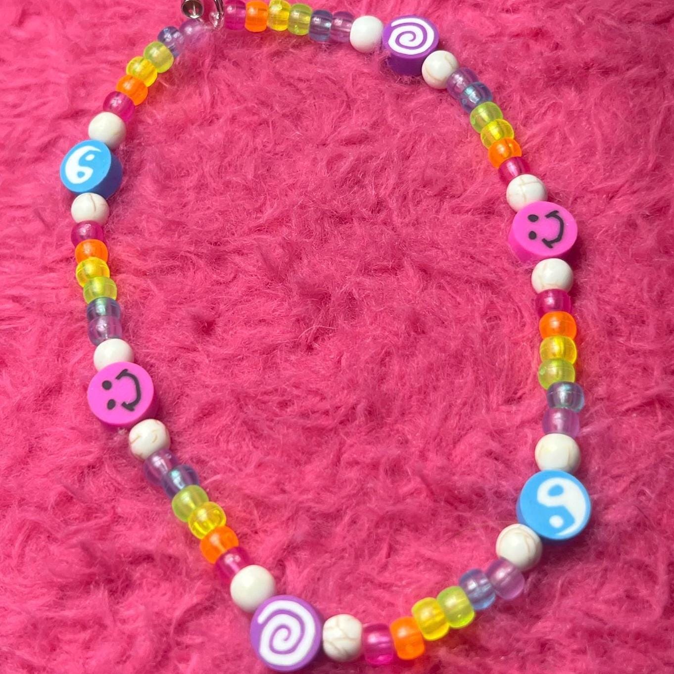 Rainbow Smile Swirl Beaded Phone Charm Strap, Chain Cellphone Strap Lanyard, Cute Kawaii Wristlet Accessory, Cute Girly Accessories Gift Y2k