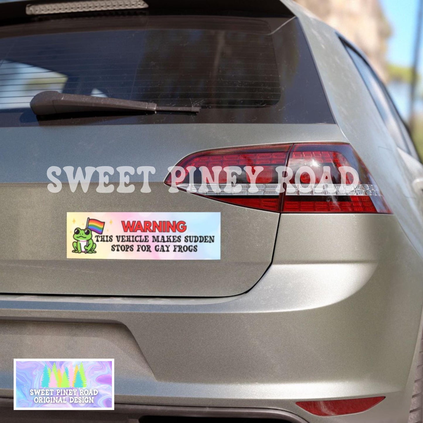 Warning Sudden Stops Gay Frogs Car Magnet/Bumper Sticker, LGBTQIA+ Humor Gift, Pride Month Accessory, Brake for Critters, Cute Rainbow Decal