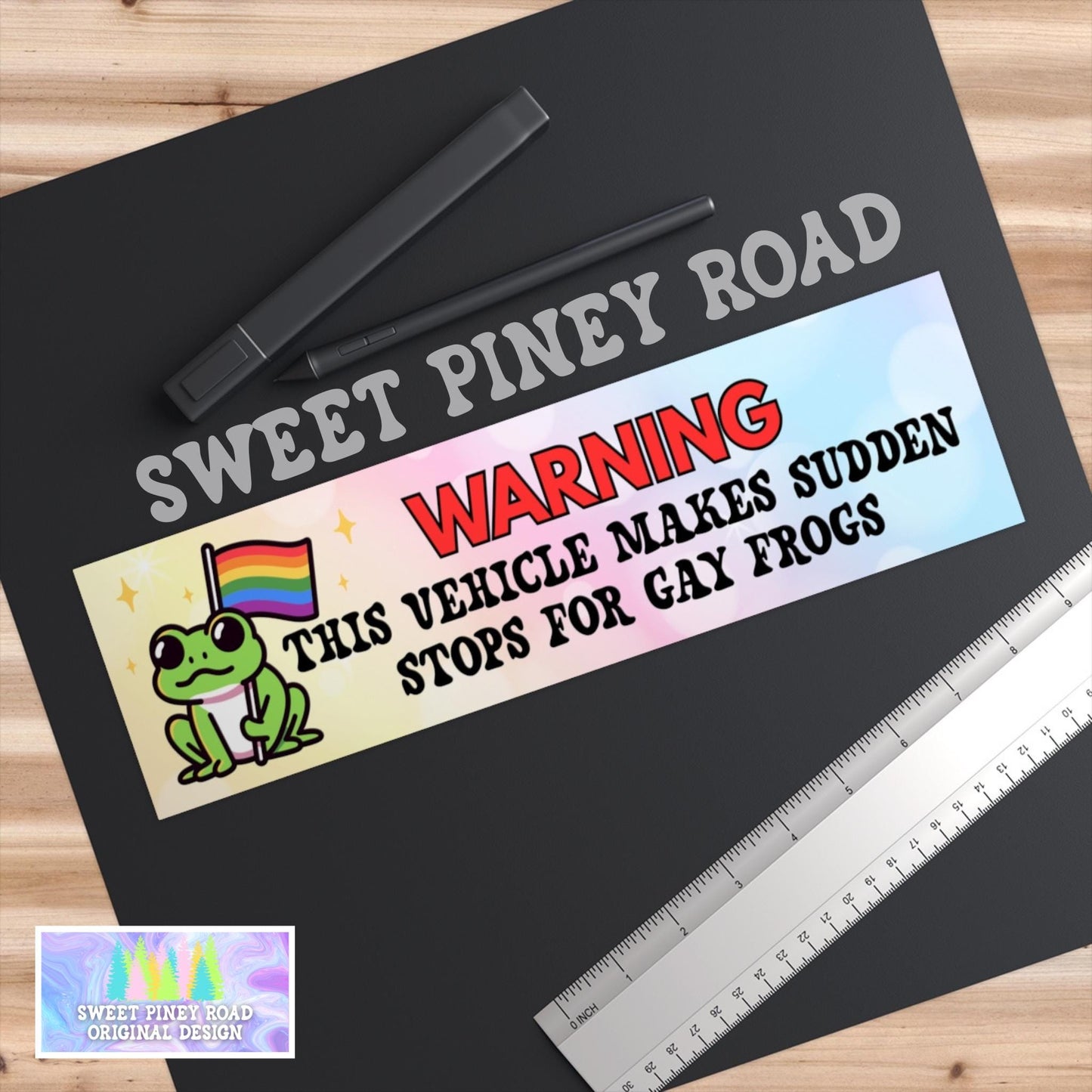Warning Sudden Stops Gay Frogs Car Magnet/Bumper Sticker, LGBTQIA+ Humor Gift, Pride Month Accessory, Brake for Critters, Cute Rainbow Decal