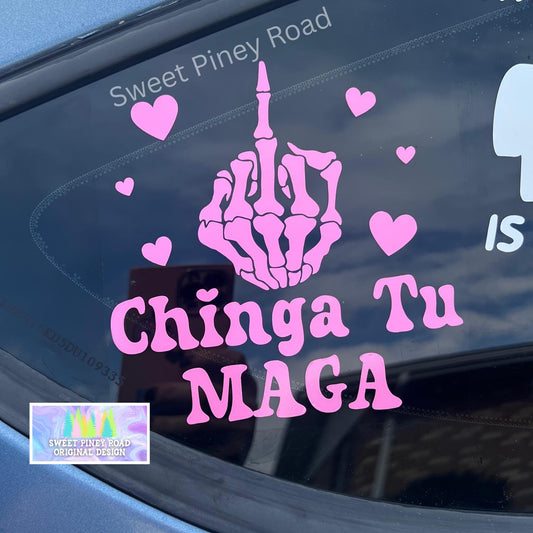 Chinga Tu MAGA Vinyl Car Decal, Anti-Trump Sticker, Liberal Political Window Cling Social Justice Equality 8647 Laptop Skeleton Hand Sticker