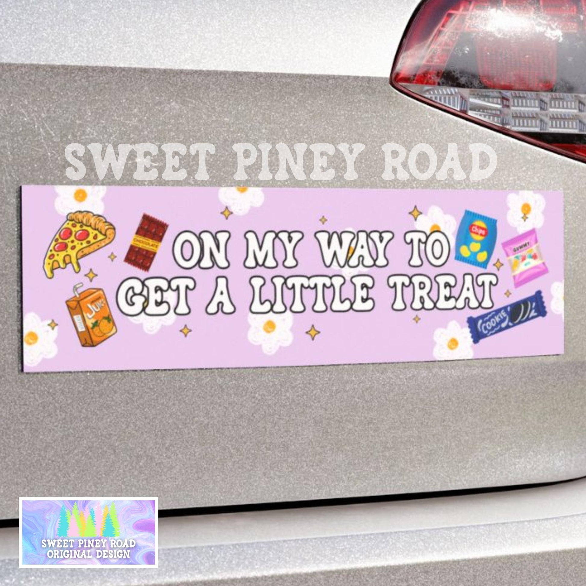 A Little Treat Car Magnet, Funny Gen Z Meme Bumper Sticker, Gift For Friend, Snacks Pizza Chips Decal, Cute Kawaii Food Lover Waterproof