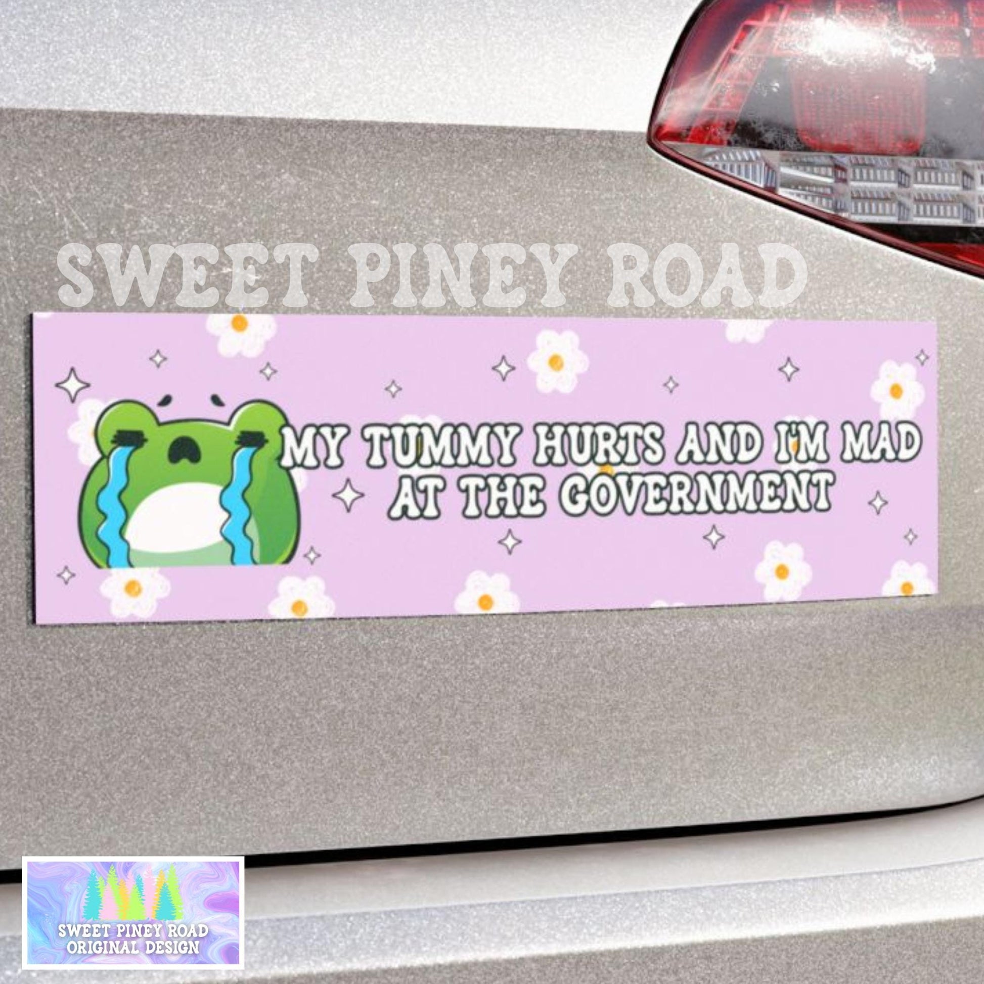 My Tummy Hurts And I’m Mad At The Government Crying Frog Car Magnet, Cute Flower Bumper Sticker, Funny Meme Sarcastic Car Decal, Anti Trump