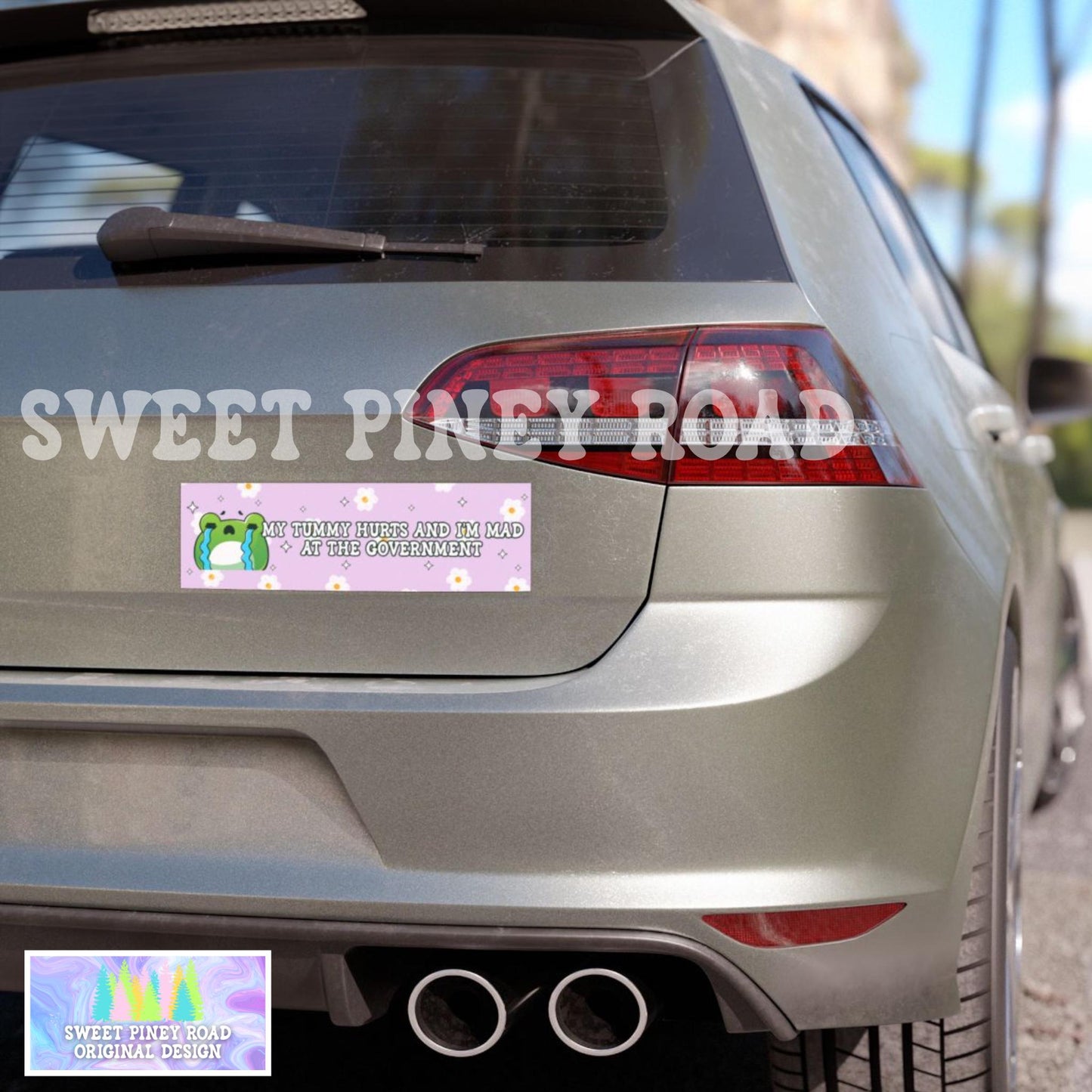 My Tummy Hurts And I’m Mad At The Government Crying Frog Car Magnet, Cute Flower Bumper Sticker, Funny Meme Sarcastic Car Decal, Anti Trump