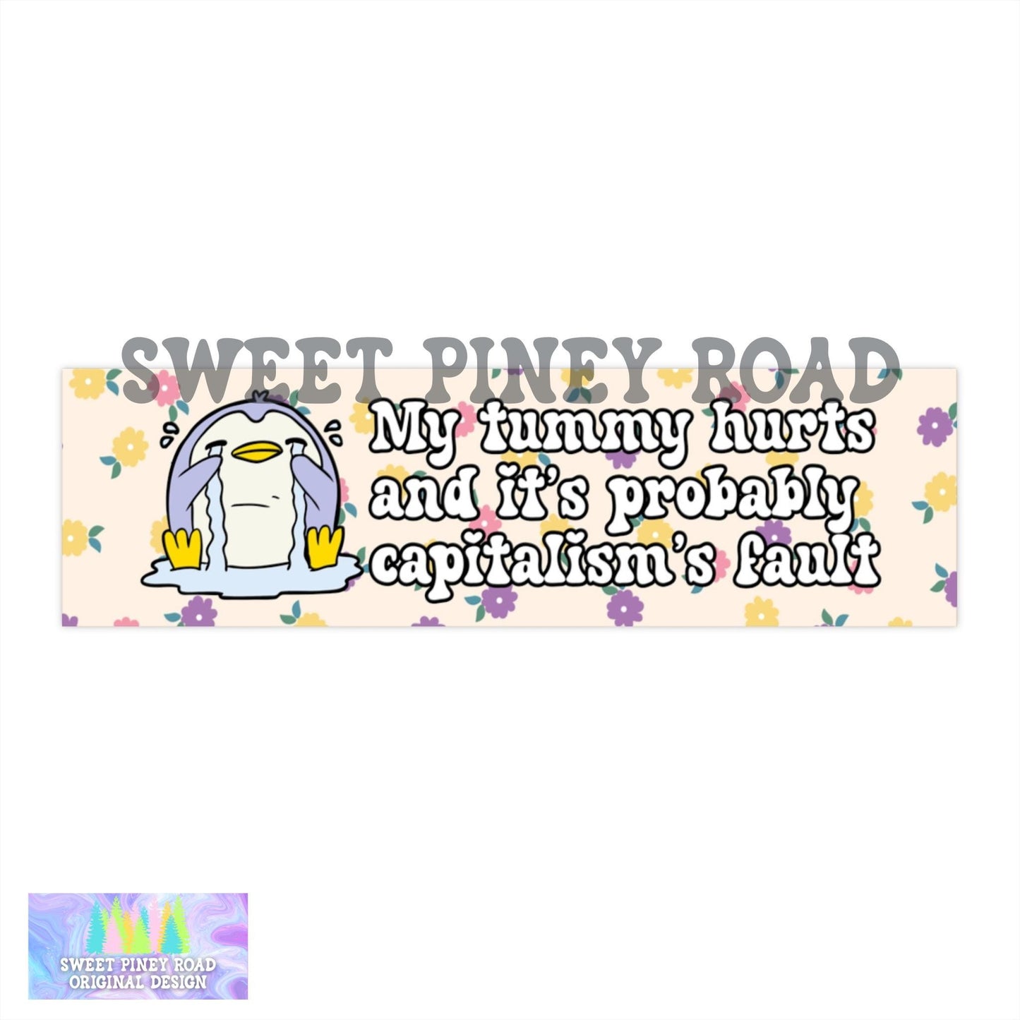 Tummy Hurts Capitalism's Fault Car Magnet, Anti Trump Bumper Sticker, Anti MAGA Humor, 8647 Resist Decal, Cute Girly Floral Feminism Gift