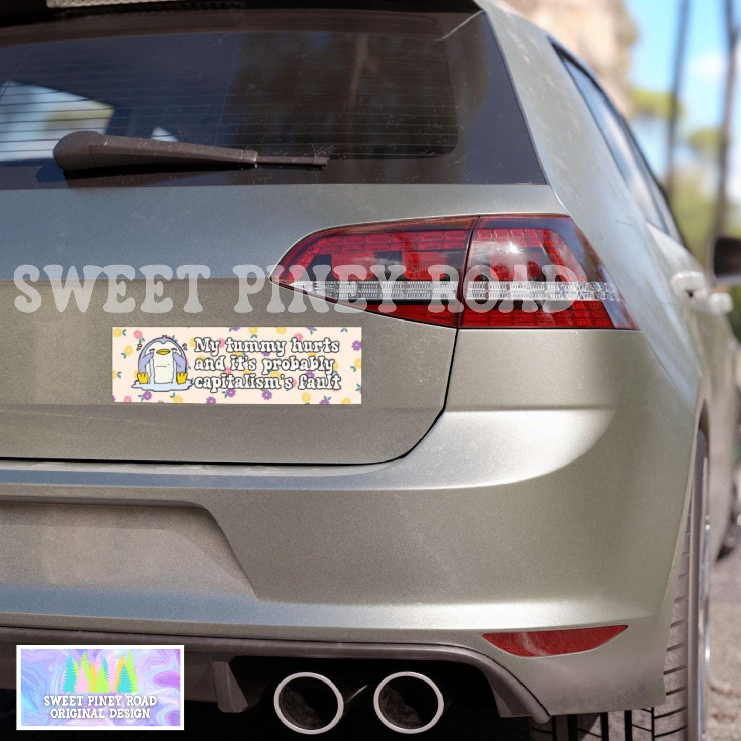 Tummy Hurts Capitalism's Fault Car Magnet, Anti Trump Bumper Sticker, Anti MAGA Humor, 8647 Resist Decal, Cute Girly Floral Feminism Gift