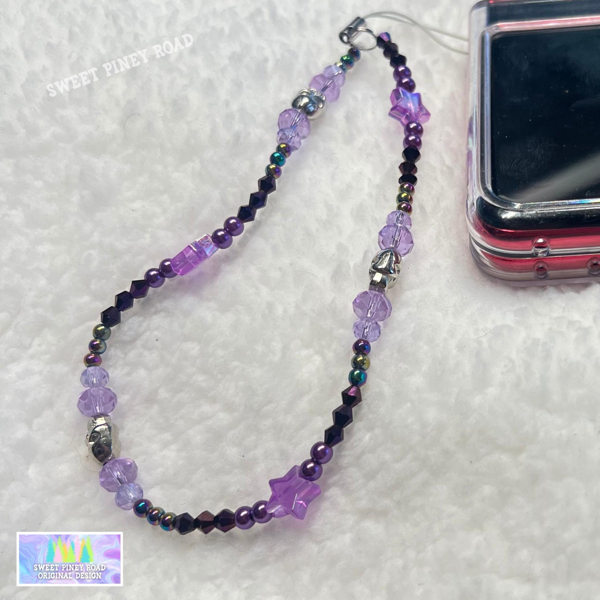 Purple Skull Beaded Phone Charm Strap, Universal Fit, Phone Carrying Wrist Strap, Hands-Free Wrist Grip, Y2K Girly Vibes Stars Straps Gift