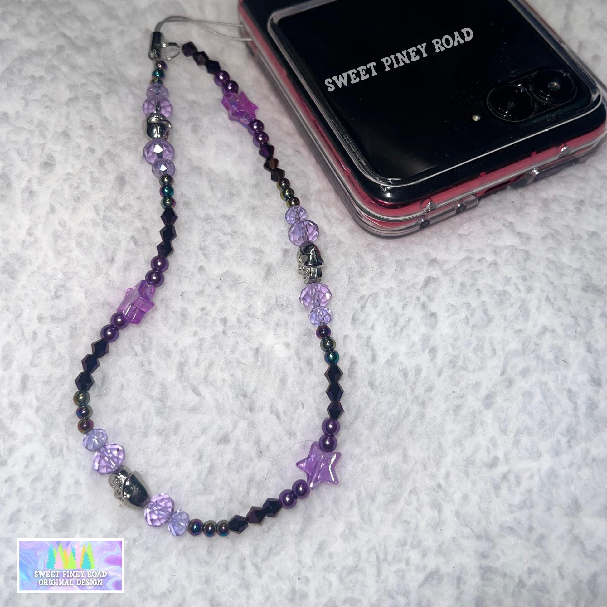 Purple Skull Beaded Phone Charm Strap, Universal Fit, Phone Carrying Wrist Strap, Hands-Free Wrist Grip, Y2K Girly Vibes Stars Straps Gift