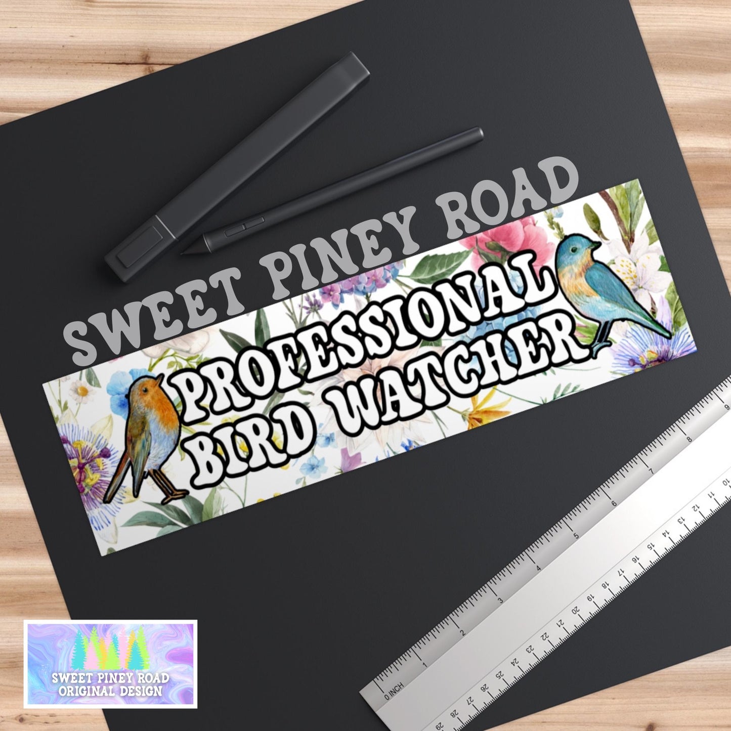 Professional Bird Watcher Car Magnet, Bird Watching Bumper Sticker, Bird Lover Gift for Friend, Cute Floral Flower Design Decal Critter Love