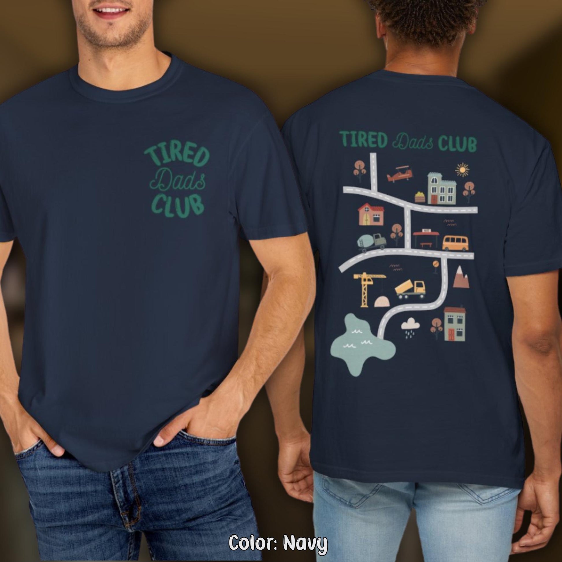 Comfort Colors Tired Dads Club Shirt, Cute I Love Daddy T-Shirt, Play Cars On Dads Back, Mat Road Car Race Track Tee, Father's Day Gift Idea