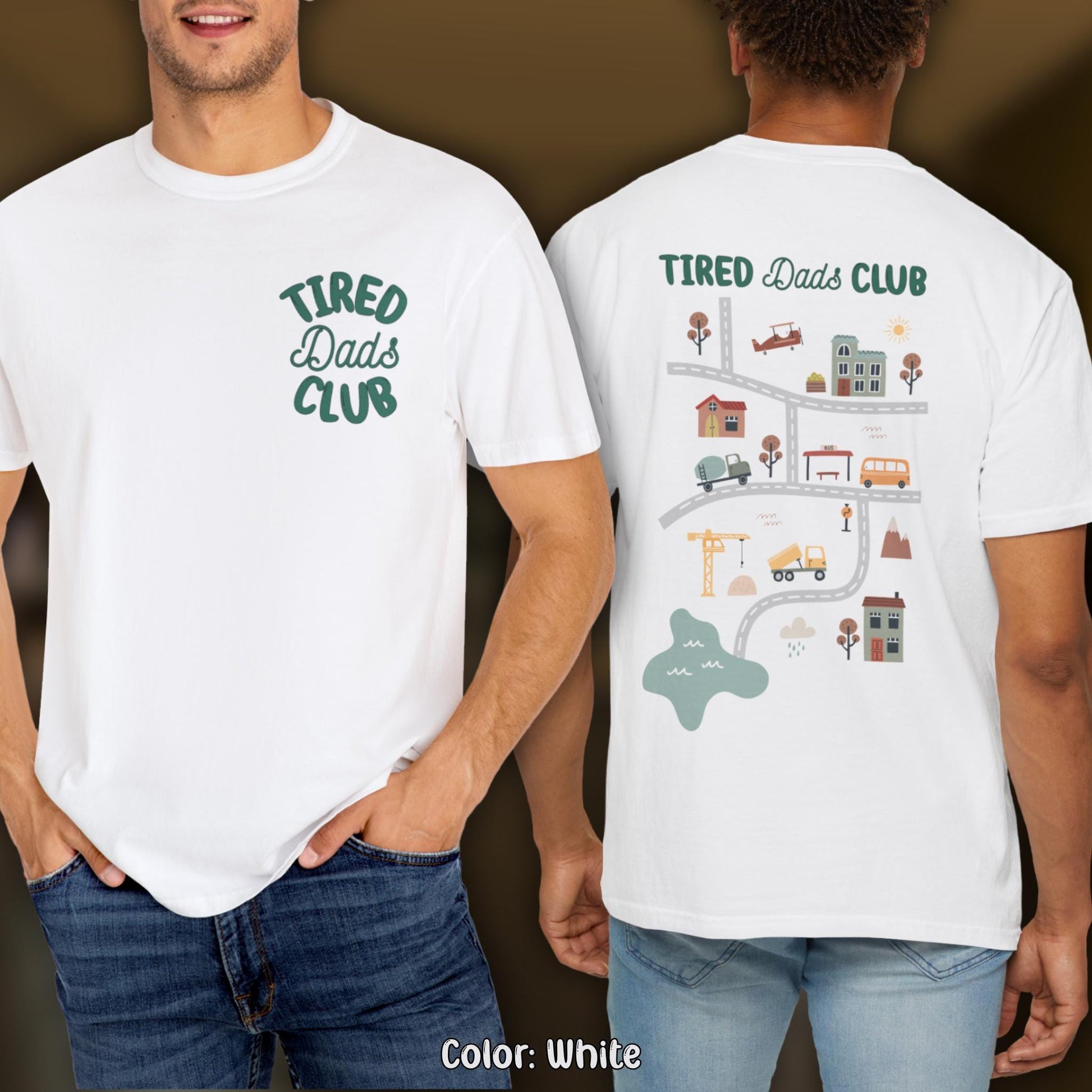 Comfort Colors Tired Dads Club Shirt, Cute I Love Daddy T-Shirt, Play Cars On Dads Back, Mat Road Car Race Track Tee, Father's Day Gift Idea