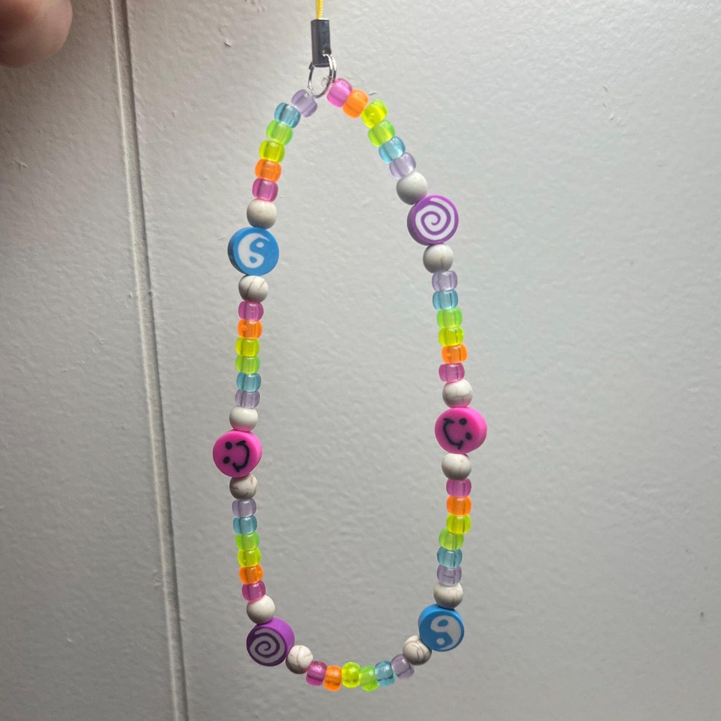 Rainbow Smile Swirl Beaded Phone Charm Strap, Chain Cellphone Strap Lanyard, Cute Kawaii Wristlet Accessory, Cute Girly Accessories Gift Y2k