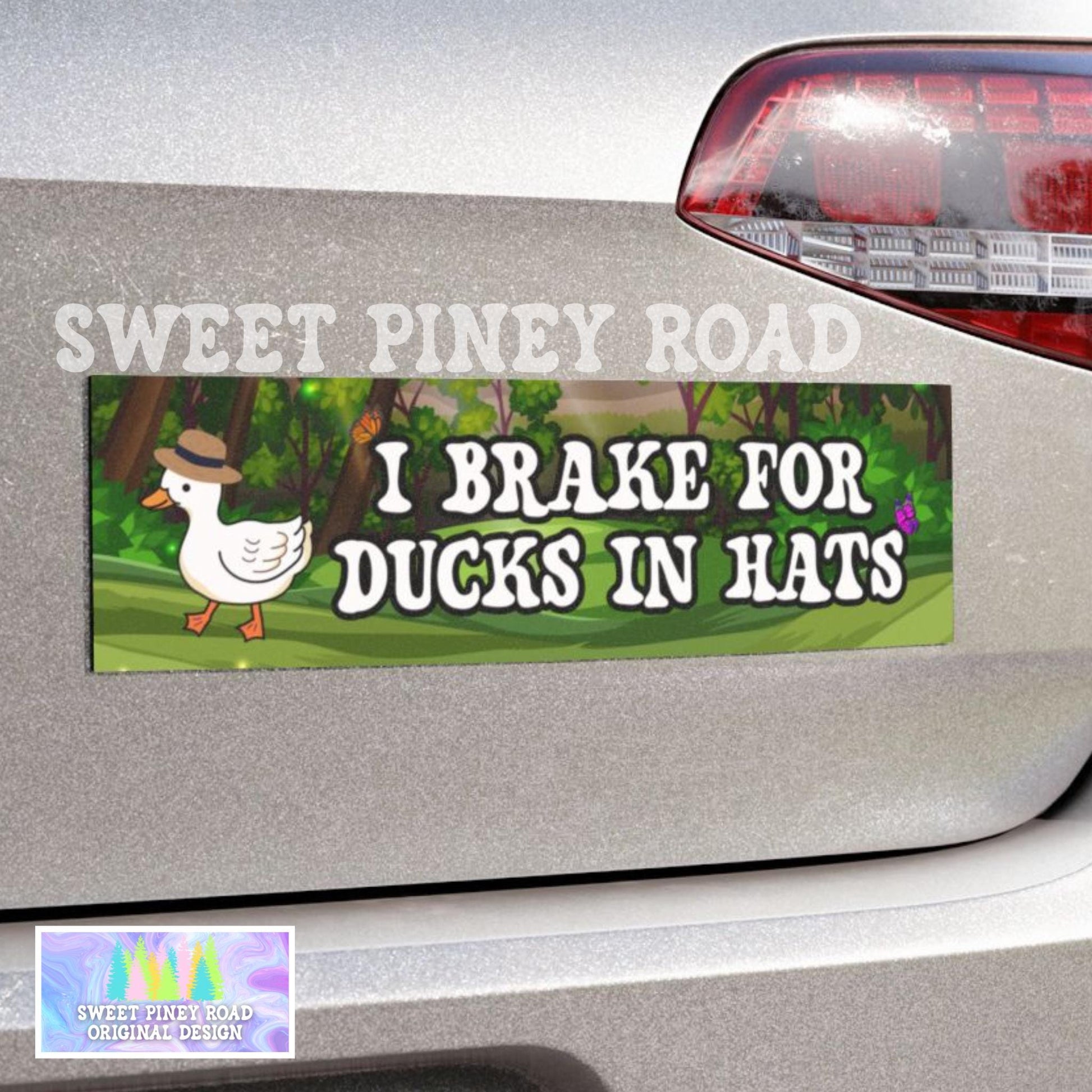 I Brake For Ducks In Hats Car Magnet/Bumper Sticker, I love Critters Stickers, Animal Lover Gift For Her, Cute Funny Birds Decal Silly Goose