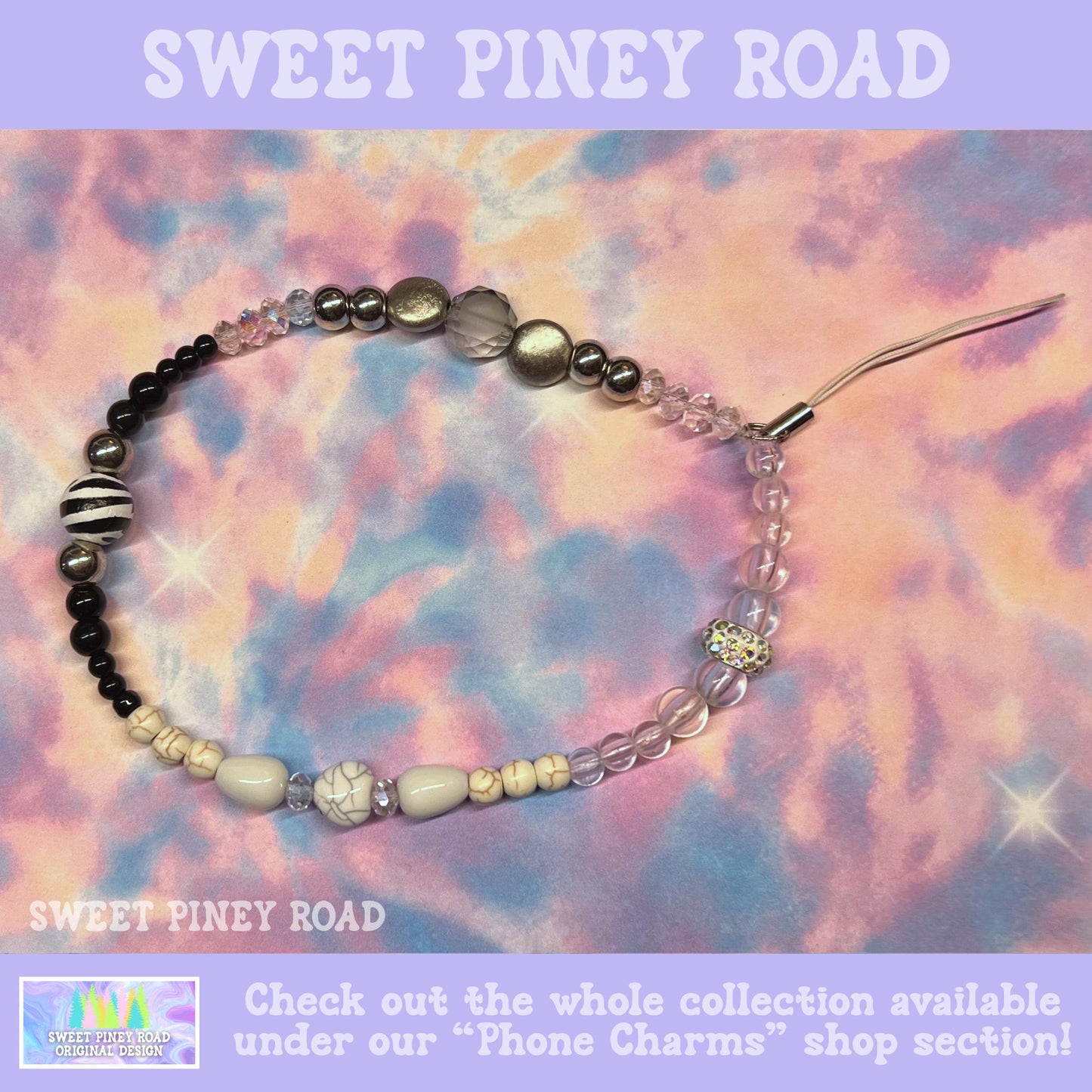 Phone Strap Zebra Black White, Universal Fit Wrist, Adorable Charm Beads, Hands-Free Wristlet Grip, Cute Y2K Vibes Straps Gift, Cell Lanyard