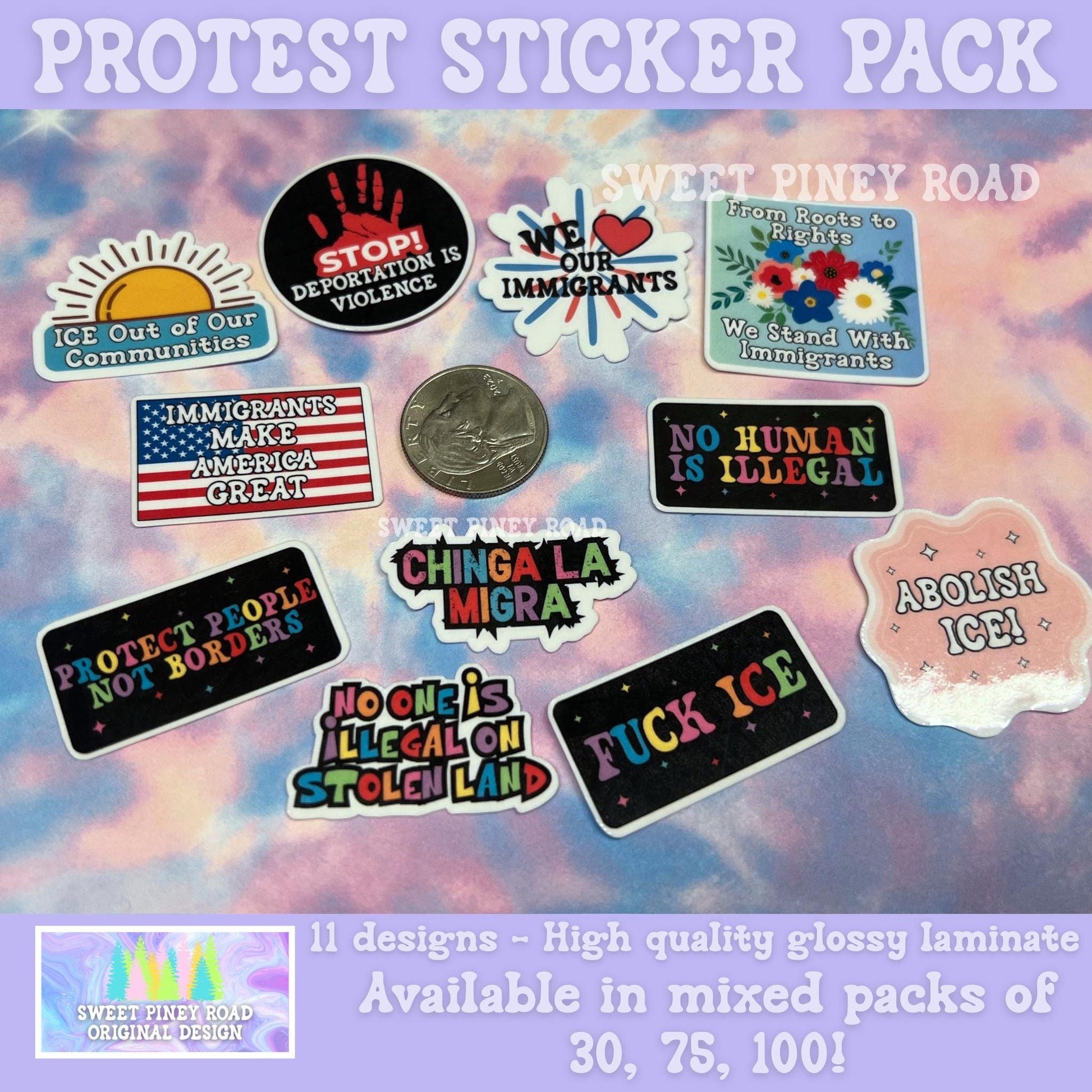 Immigration Protest Stickers Bundle, Fuck ICE Sticker, Anti ICE Fight, Protect Immigrants, Chinga La Migra, No Human Is Illegal, FDT Handout