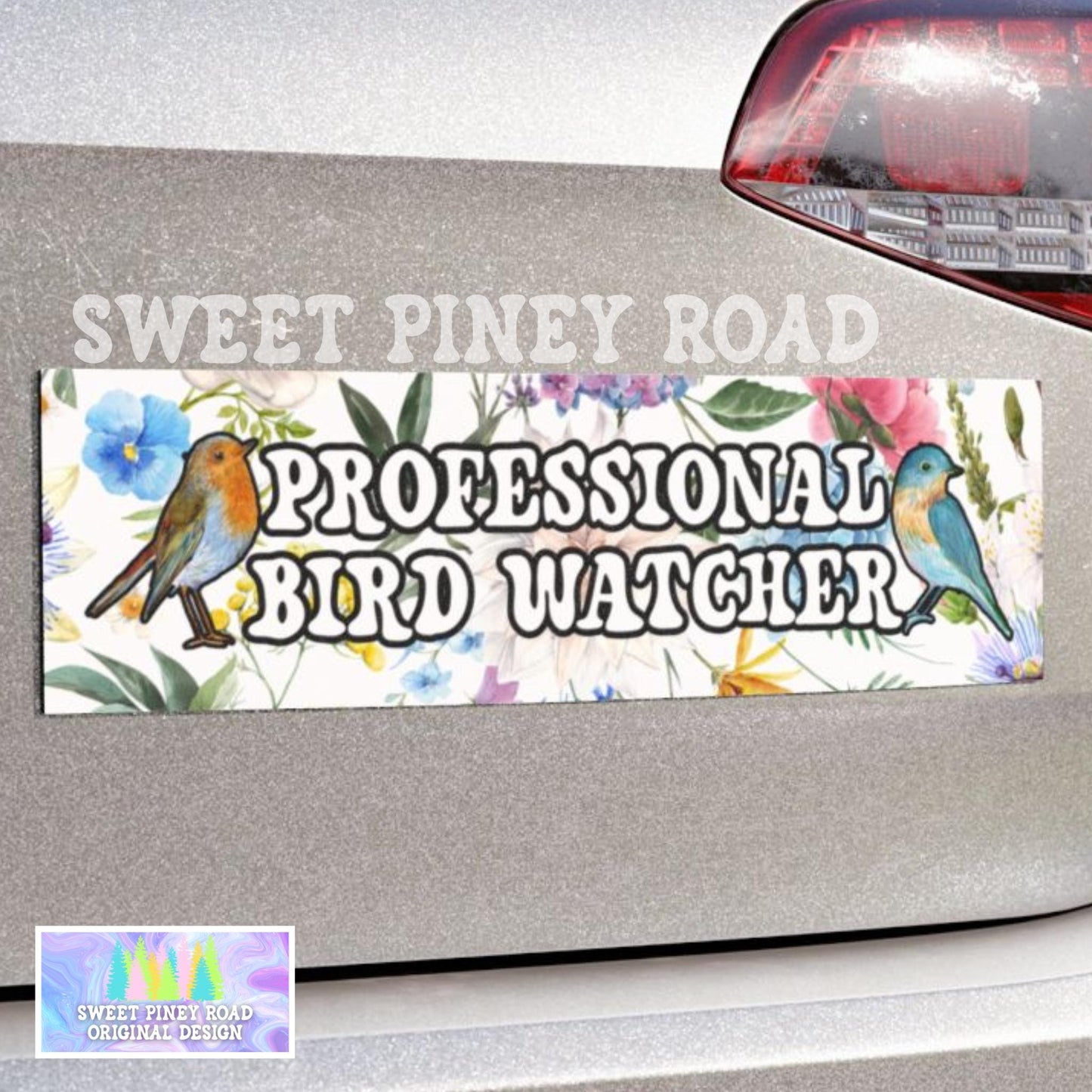 Professional Bird Watcher Car Magnet, Bird Watching Bumper Sticker, Bird Lover Gift for Friend, Cute Floral Flower Design Decal Critter Love