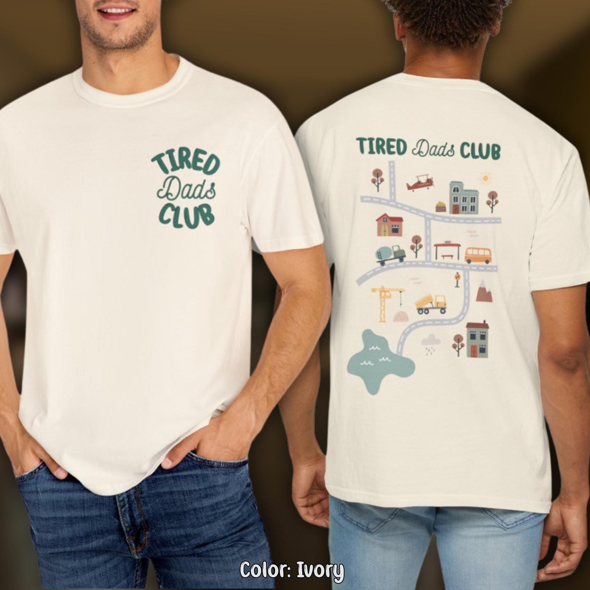 Comfort Colors Tired Dads Club Shirt, Cute I Love Daddy T-Shirt, Play Cars On Dads Back, Mat Road Car Race Track Tee, Father's Day Gift Idea