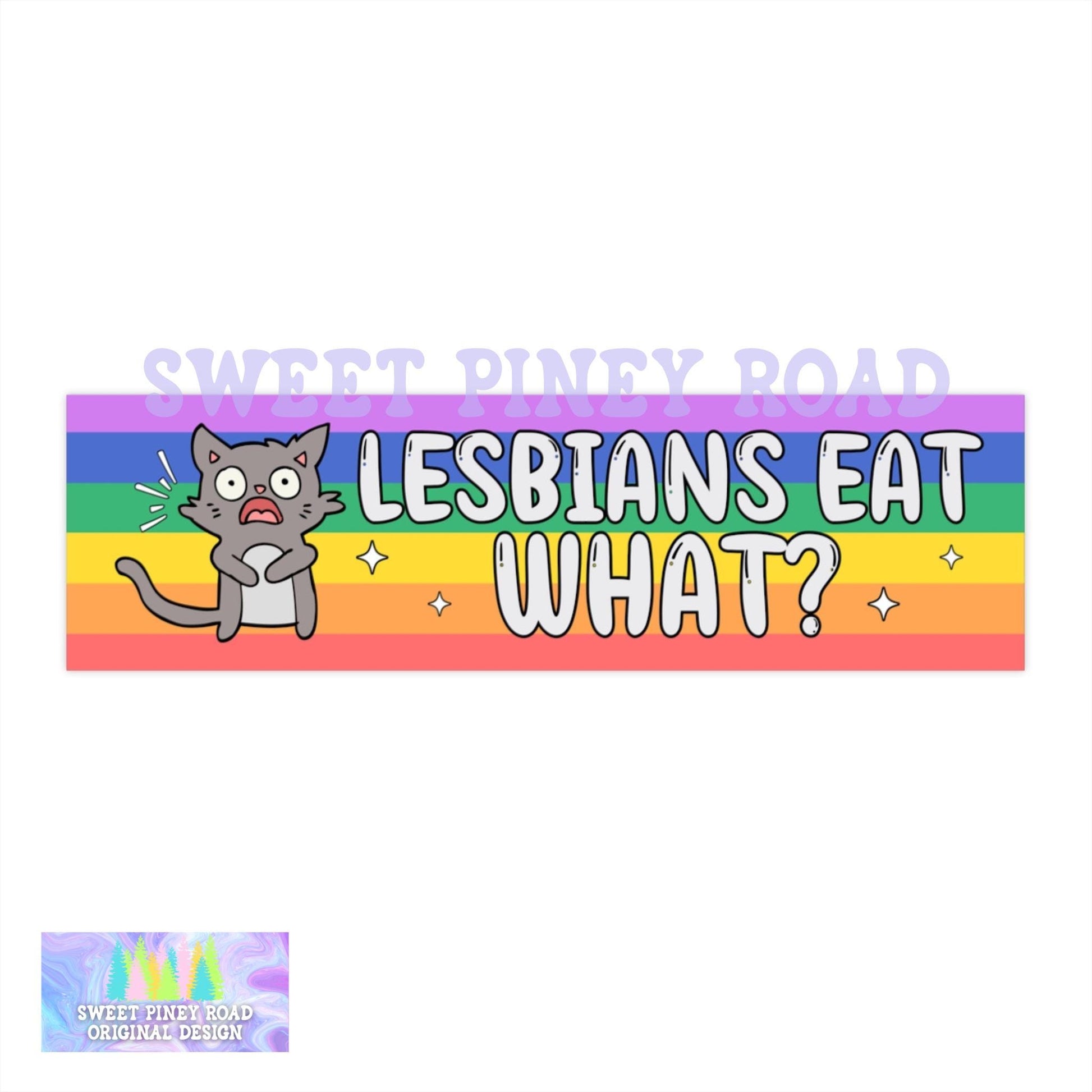 Lesbians Eat What Car Magnet, Funny LGBTQIA+ Bumper Sticker, Lesbian Pride Decal, Funny LGBT Joke Gift For Friend, Inclusive Rainbow Decal