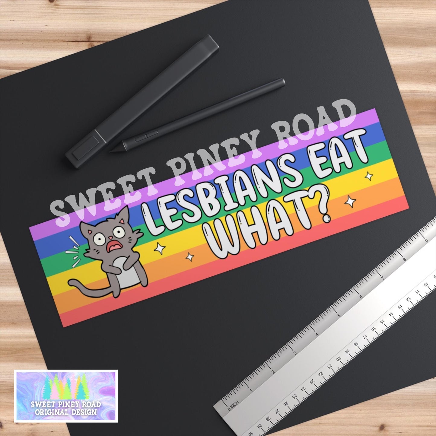 Lesbians Eat What Car Magnet, Funny LGBTQIA+ Bumper Sticker, Lesbian Pride Decal, Funny LGBT Joke Gift For Friend, Inclusive Rainbow Decal