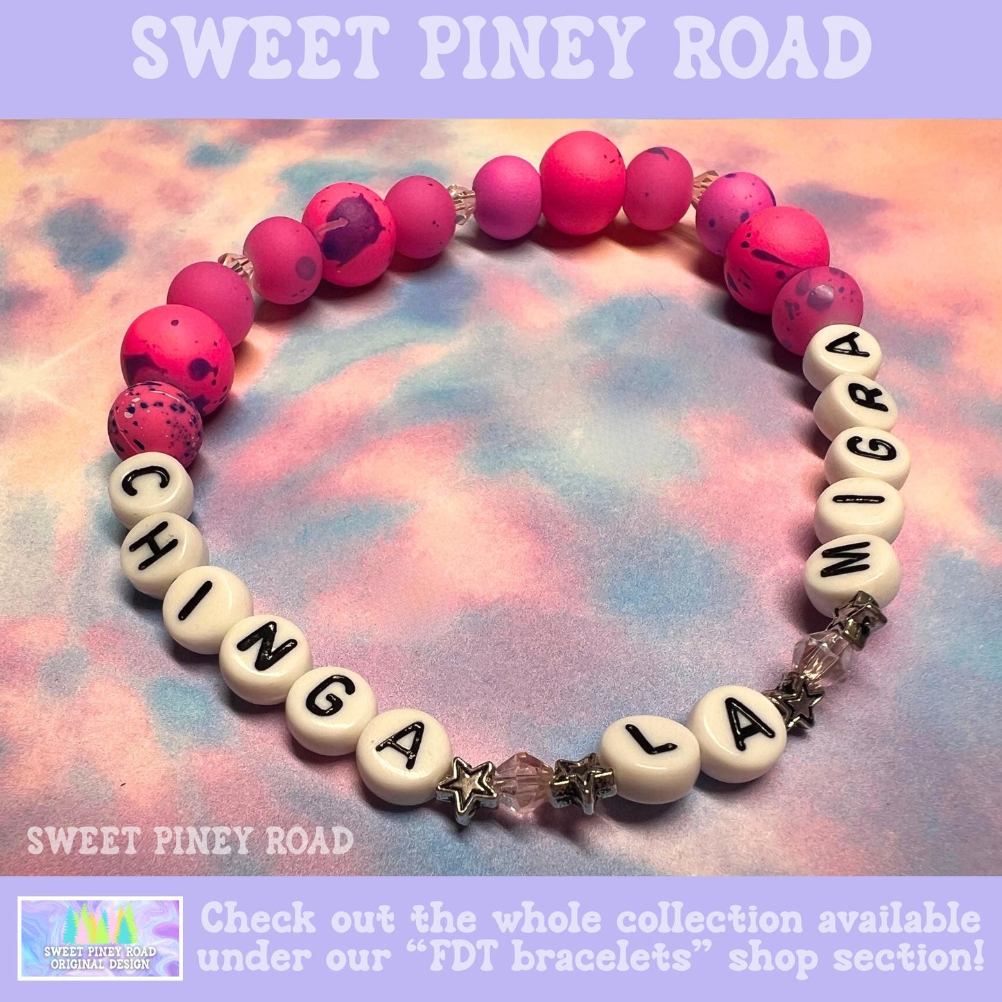 Chinga La Migra Bracelet, Hot Pink Star Abolish ICE Accessory, Immigrant Human Rights Gift, F ICE Cute Protest Activist Beaded Bracelet, FDT
