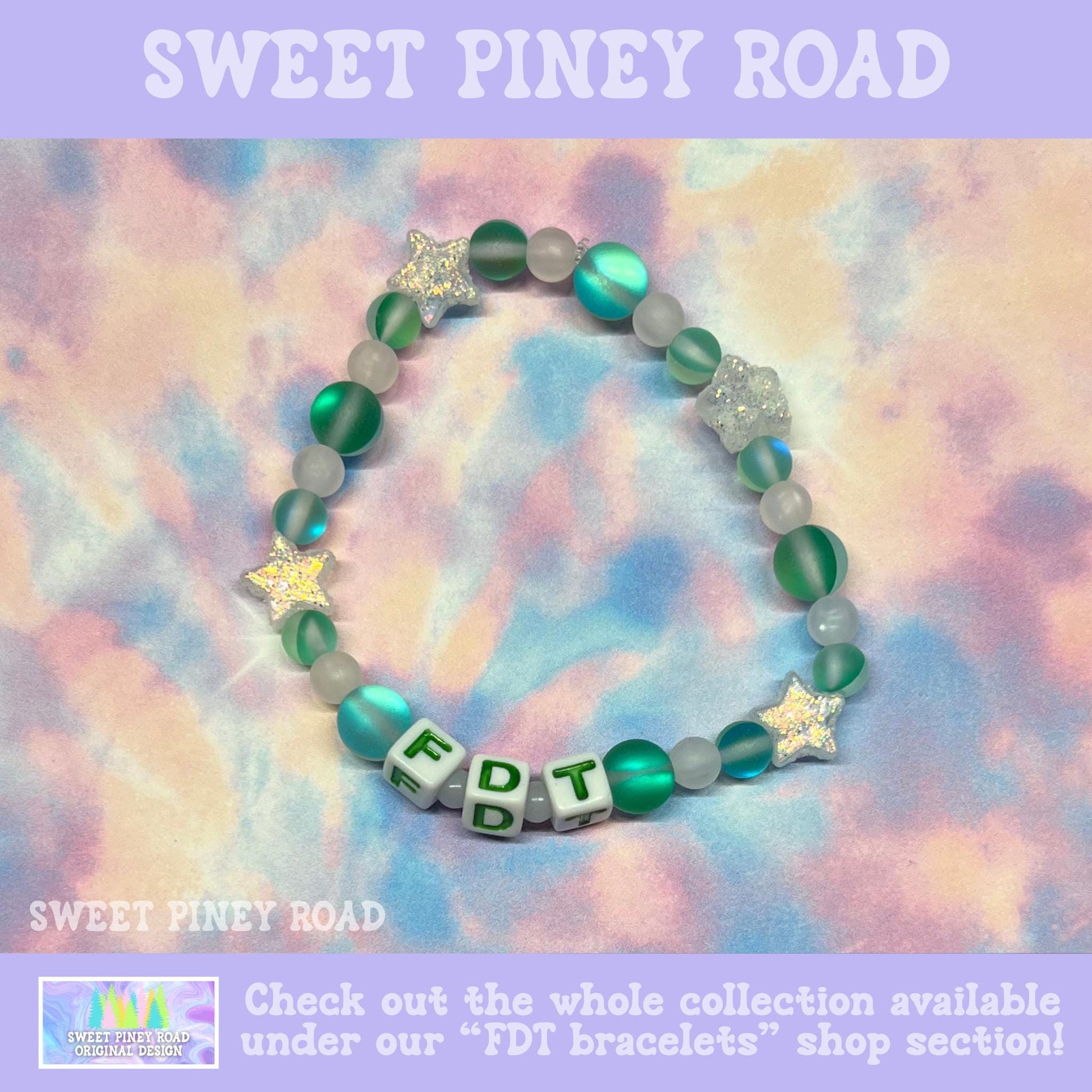 Green Stars FDT Bracelet - Fuck Donald Trump Equality Jewelry, Liberal Democrat Anti Maga, Ally Feminist Gift for Her Accessory Cute Sparkle