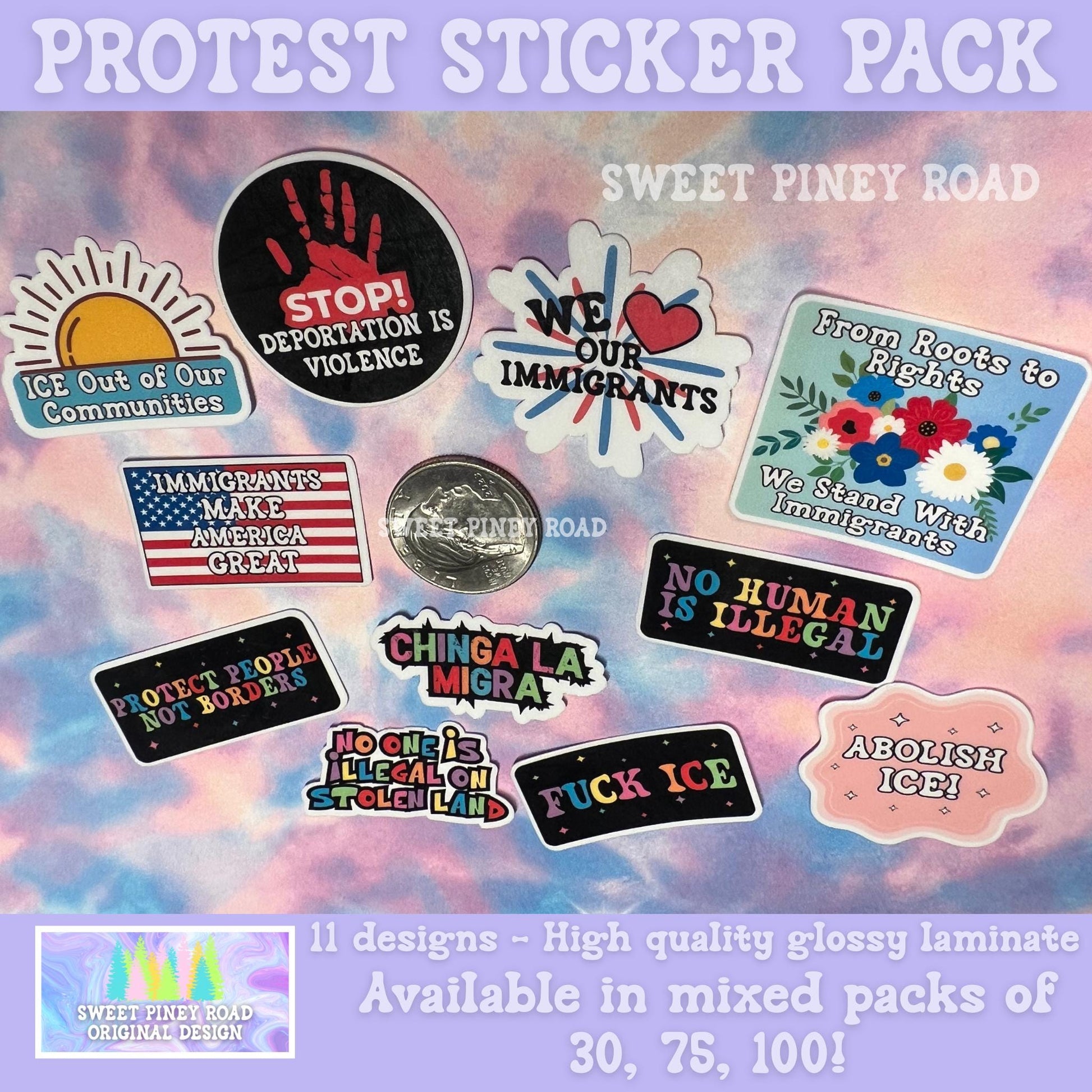 Immigration Protest Stickers Bundle, Fuck ICE Sticker, Anti ICE Fight, Protect Immigrants, Chinga La Migra, No Human Is Illegal, FDT Handout
