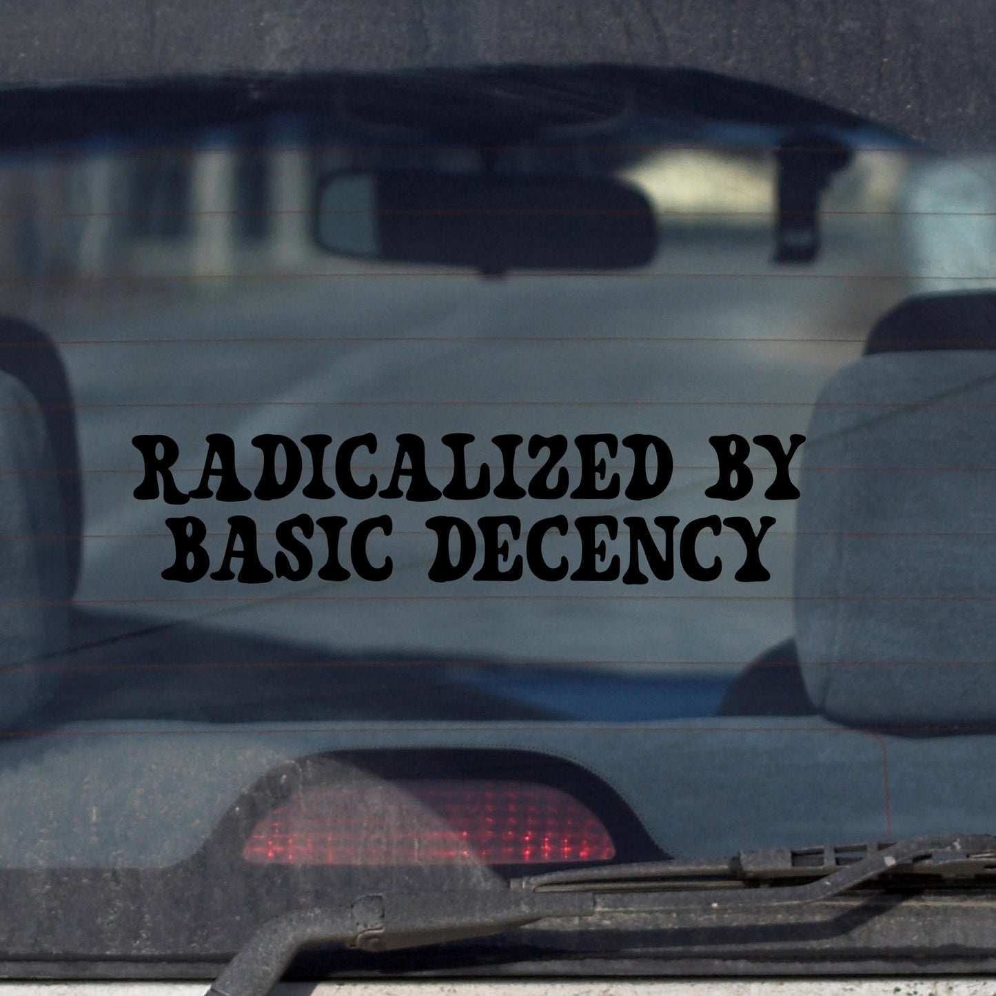 Radicalized by Basic Decency Vinyl Window Decal, Anti Trump Stickers, Eat The Rich Protest Sticker, Anti MAGA Gift, Compassion Leftist Cute