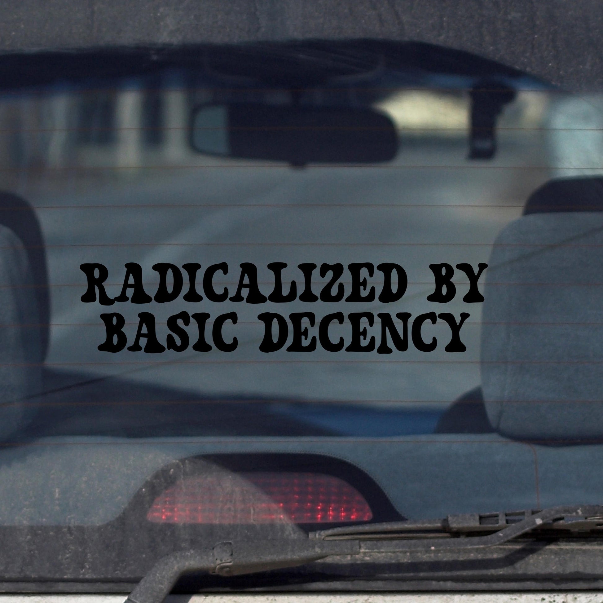 Radicalized by Basic Decency Vinyl Window Decal, Anti Trump Stickers, Eat The Rich Protest Sticker, Anti MAGA Gift, Compassion Leftist Cute