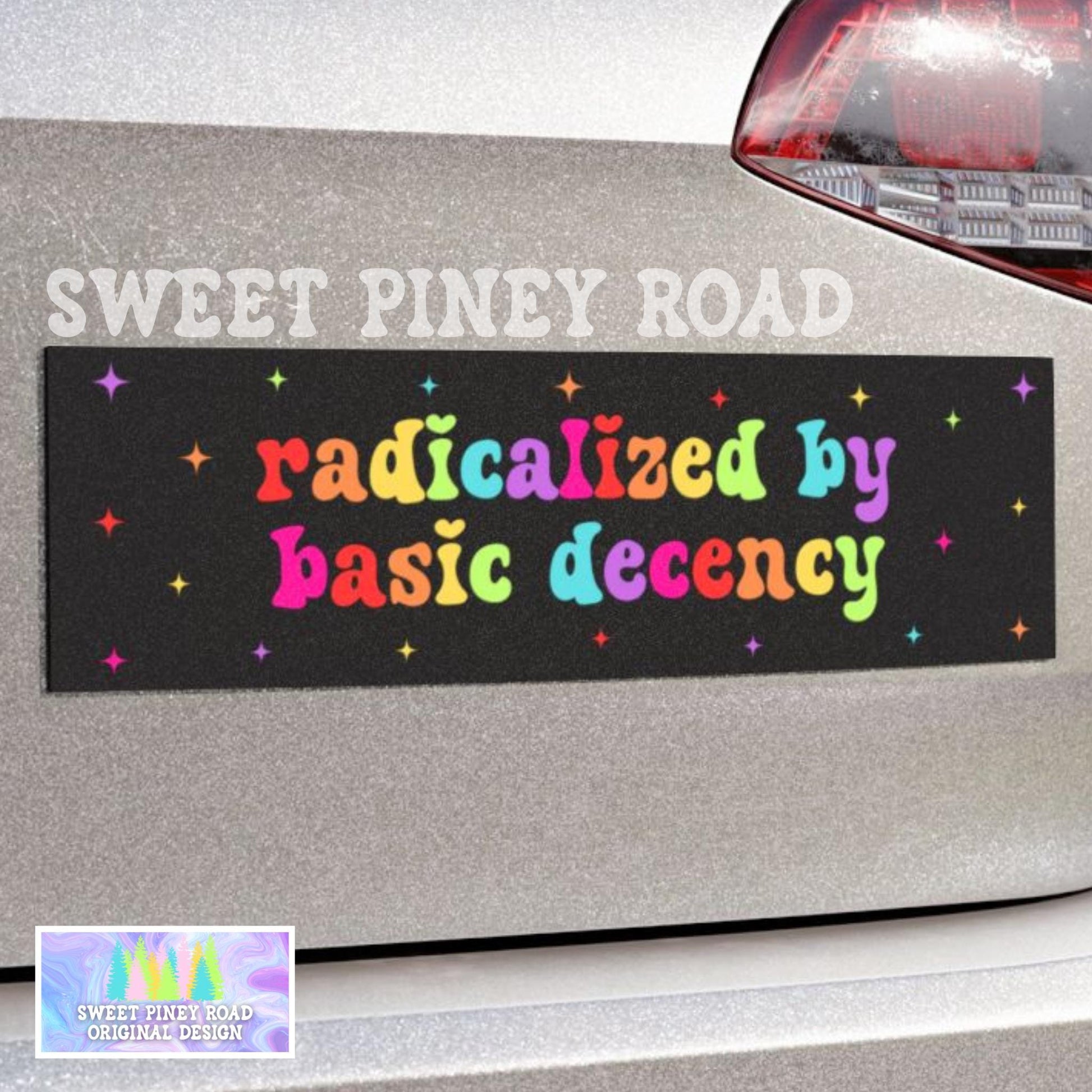 Radicalized By Basic Decency Car Magnet, Political Protest Bumper Sticker, Liberal Bumper Magnet Support LGBTQIA Car, Feminist Activist Gift