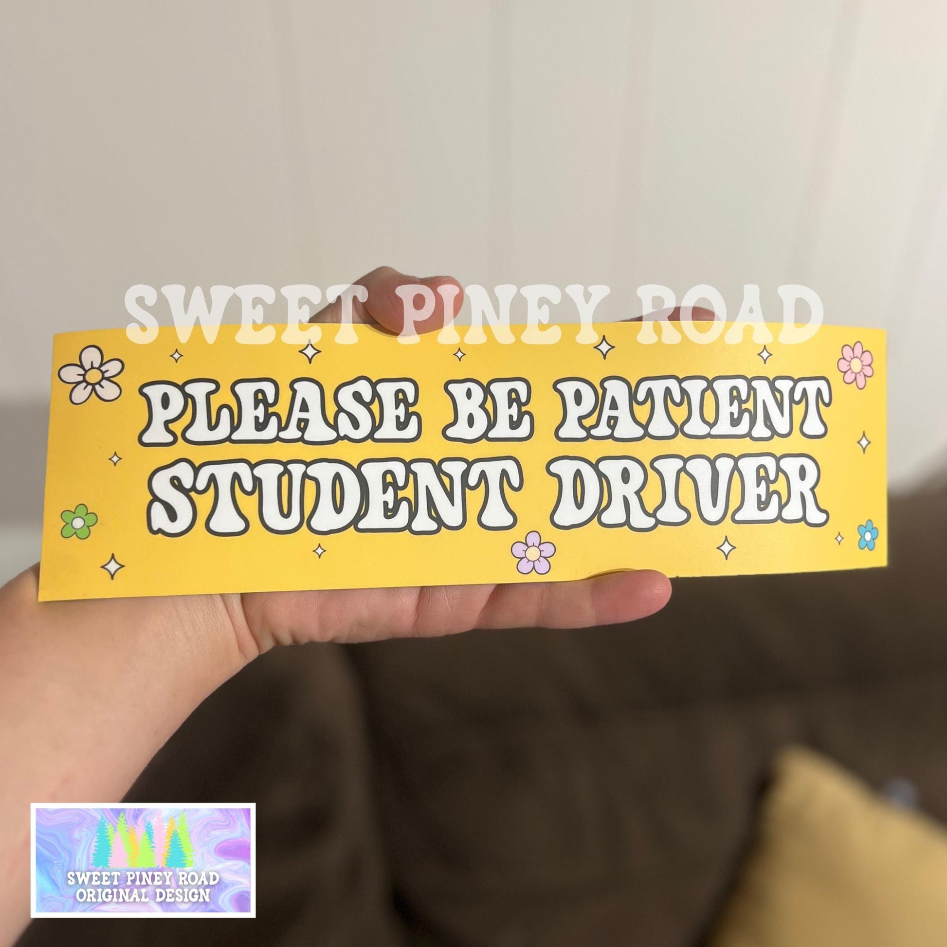 Please Be Patient Student Driver Car Magnet, New Driver Cute Girly Y2K Inspired Bumper Sticker, Flowers And Sparkles Aesthetic, Funny Gift