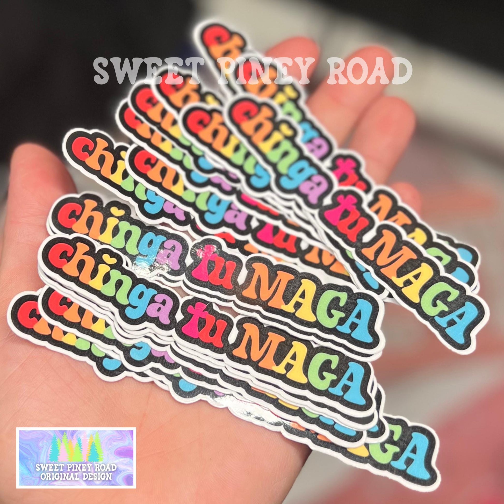 Chinga TU MAGA 10/20 pc 4"x.8"in. Glossy Sticker Pack | Rainbow Immigration Rights - Political Satire Decal for Protest & Activism Fuck Ice