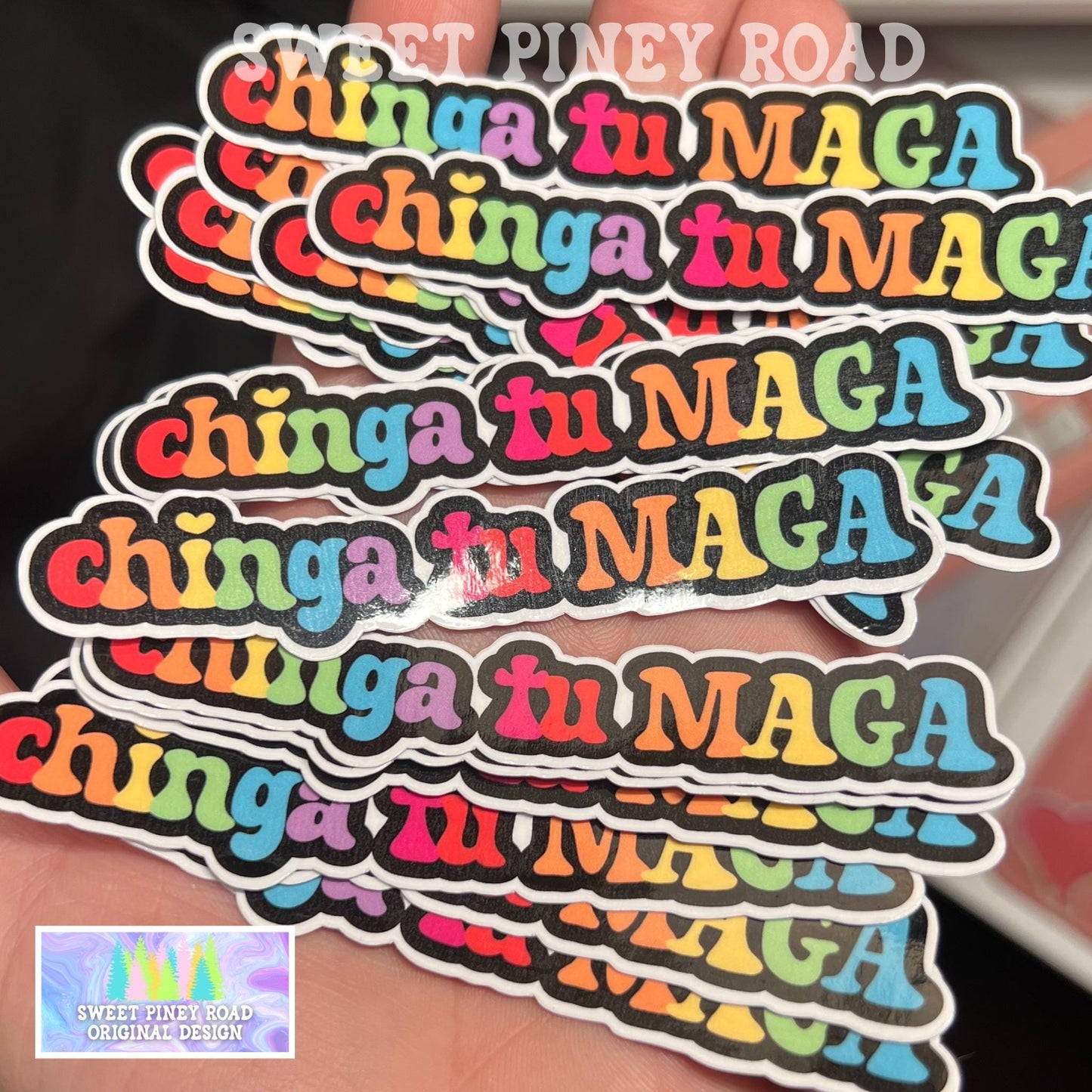 Chinga TU MAGA 10/20 pc 4"x.8"in. Glossy Sticker Pack | Rainbow Immigration Rights - Political Satire Decal for Protest & Activism Fuck Ice