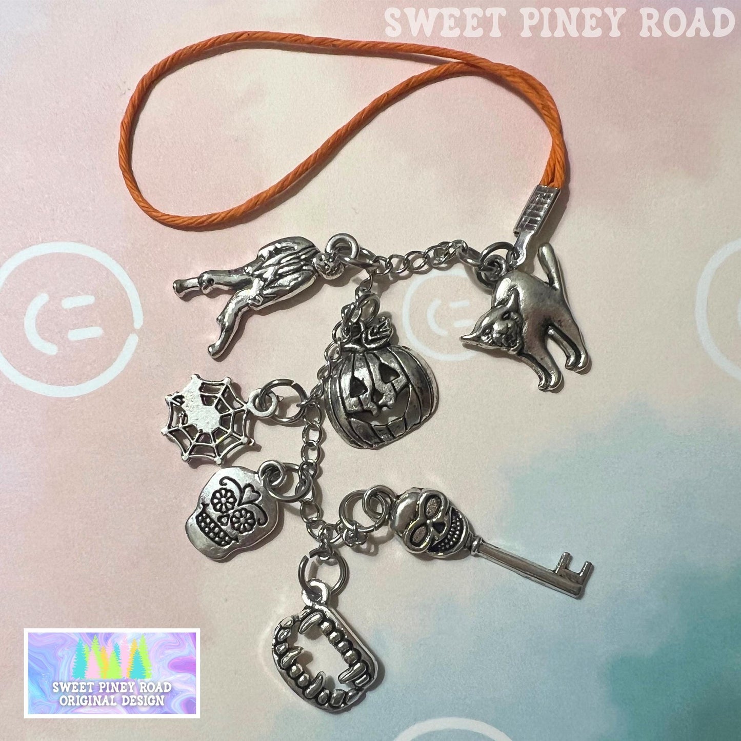 Halloween Phone Charm, Phone Accessories, Metal Cellphone Charm, Cute Spooky Lanyard, Vintage Halloween Gift For Her, Pumpkin Spider Zombie