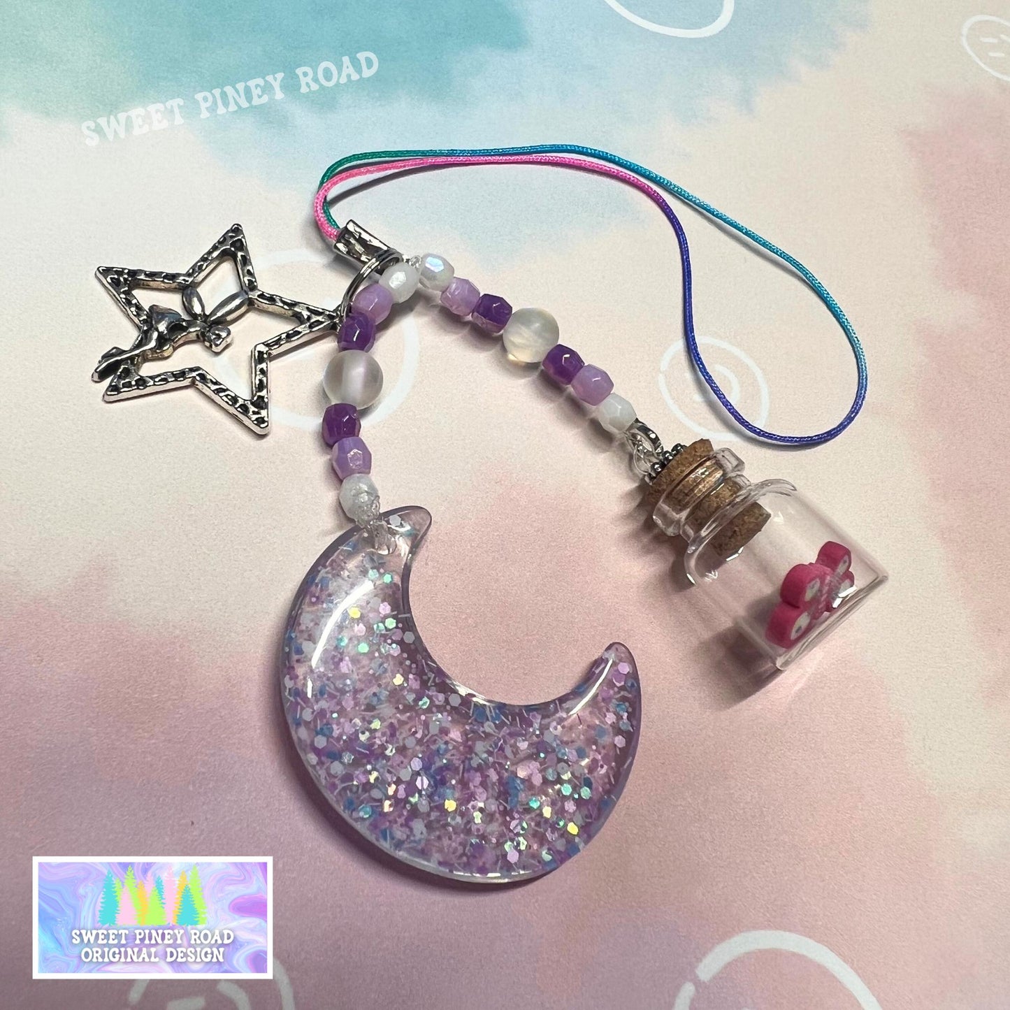 Moon Star Phone Charm Strap, Universal Wrist Fit, Adorable Beaded Charms, Hands-Free Wristlet Grip, Cute Y2k Butterfly, Custom Gift For Her