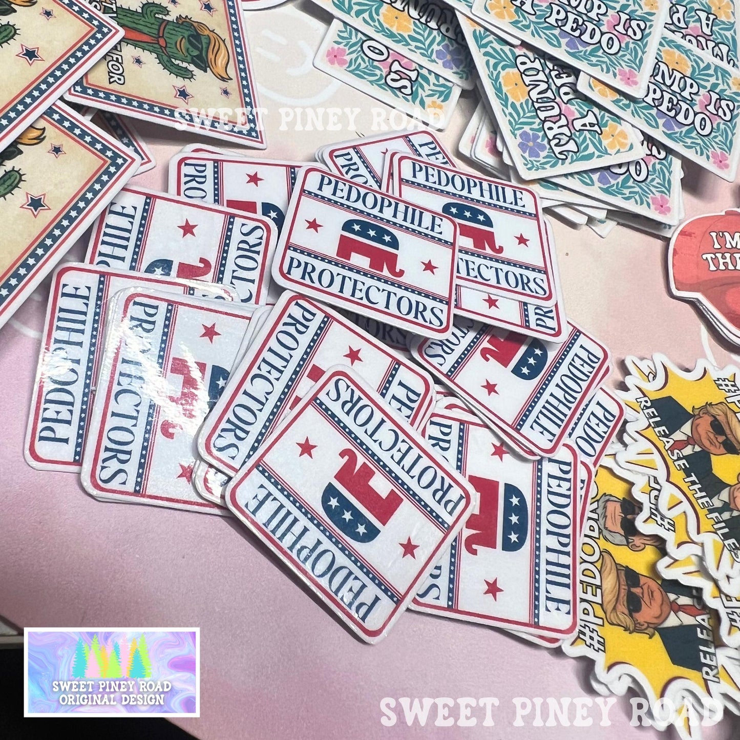Anti Trump Sticker Pack, Glossy 6 Design Variety Stickers! Funny Political Humor, He's On The List, Epstein Files, FDT 8647 Protest Rally