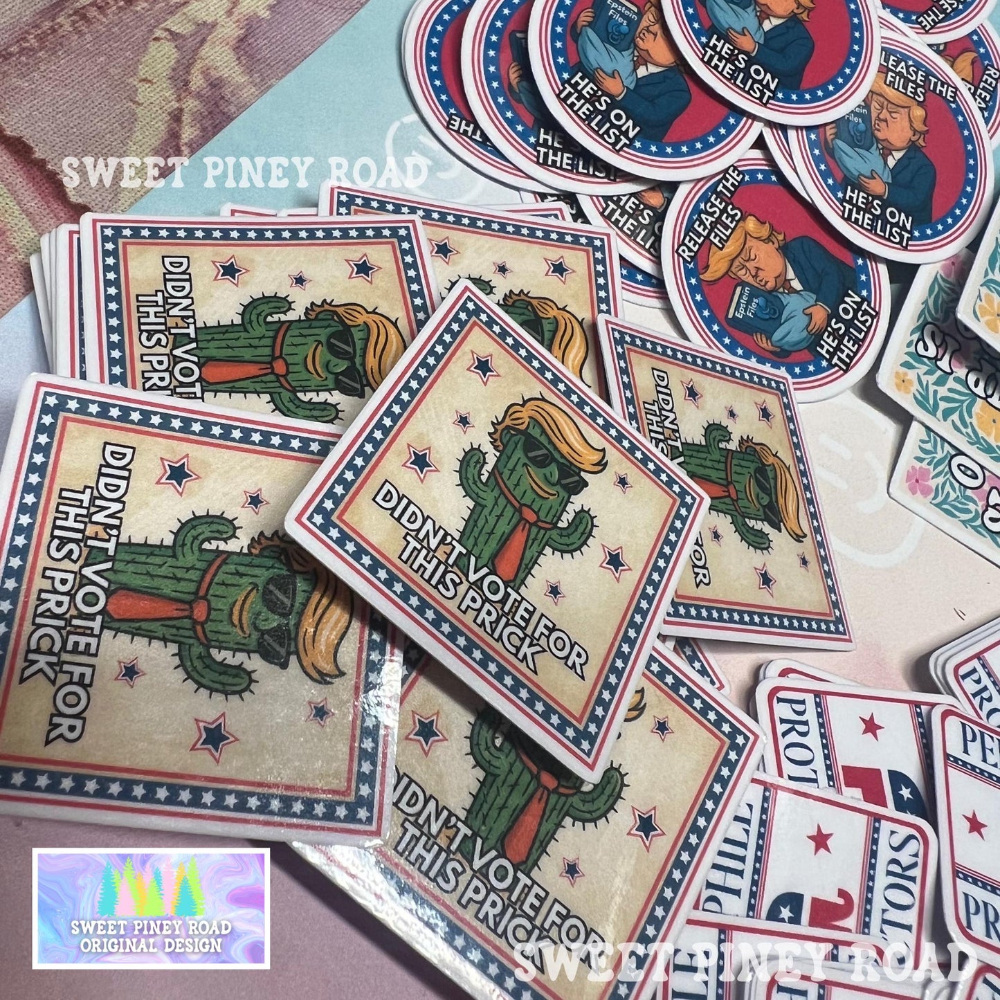 Anti Trump Sticker Pack, Glossy 6 Design Variety Stickers! Funny Political Humor, He's On The List, Epstein Files, FDT 8647 Protest Rally